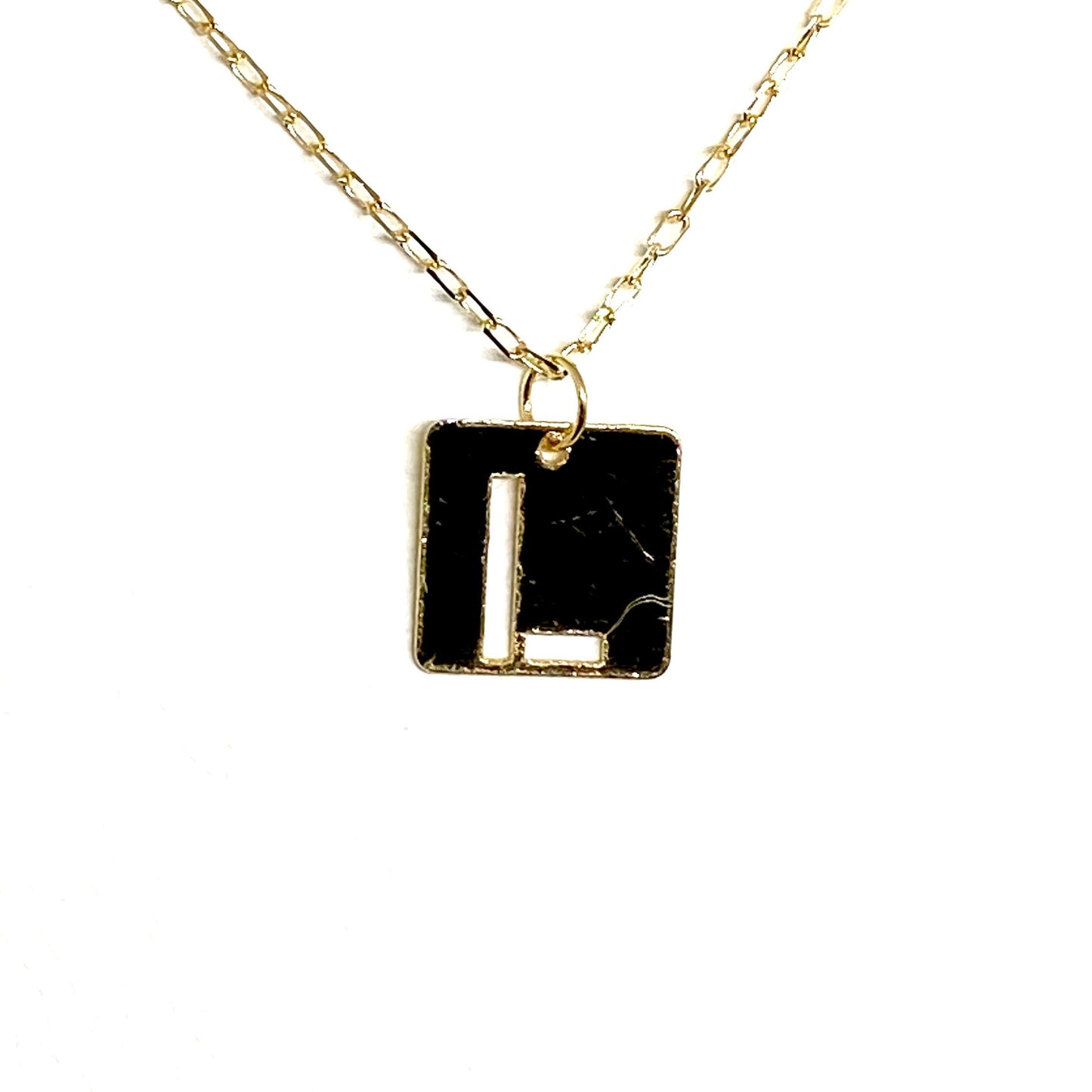 Yellow Gold Initial Letter L Dangle Pendant Chain Necklace