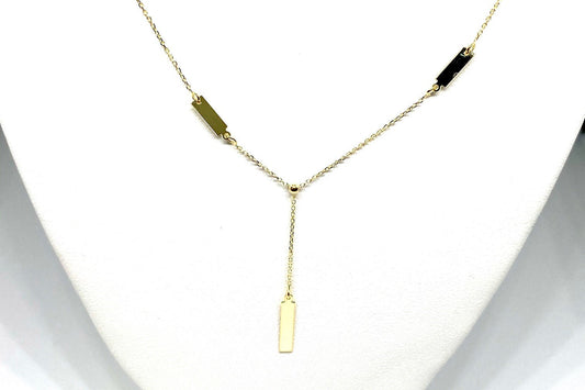 Yellow Gold Bar Station Lariat Pendant Chain Necklace