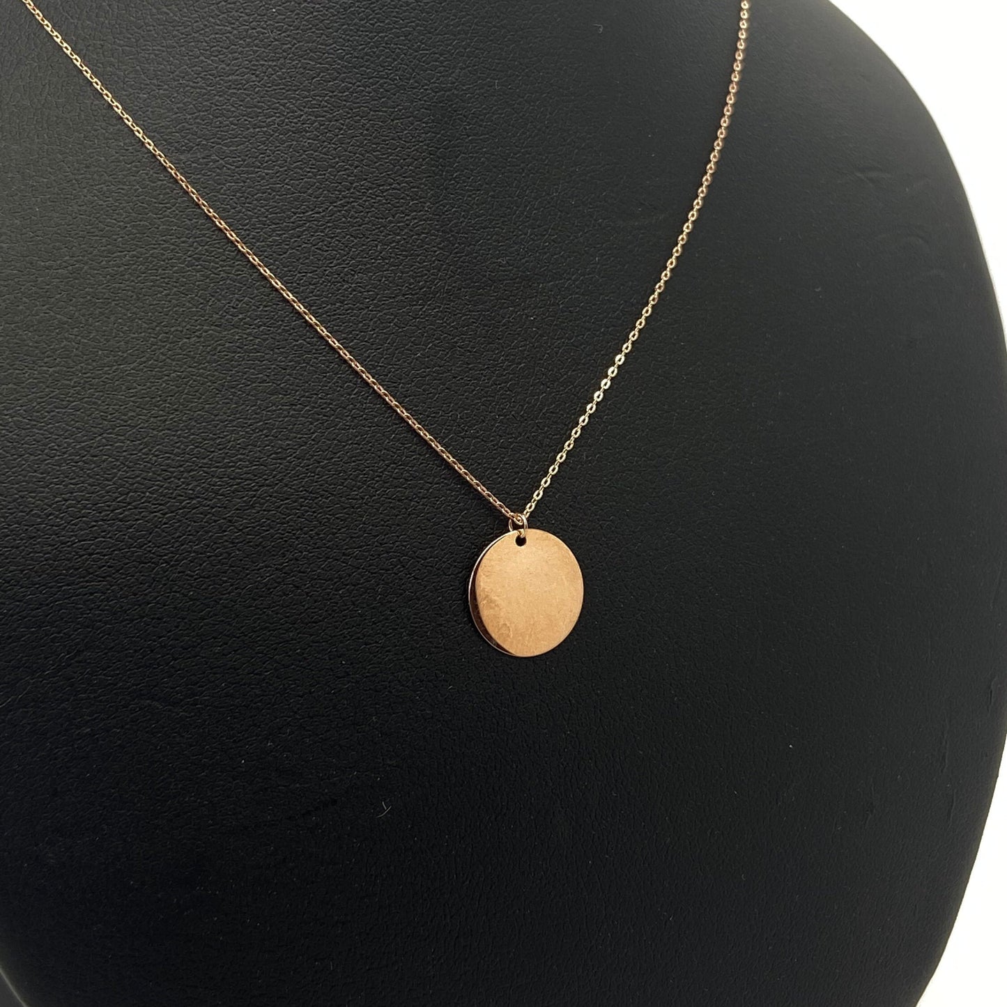 Rose Gold Round Disk Dangle Pendant Chain Necklace