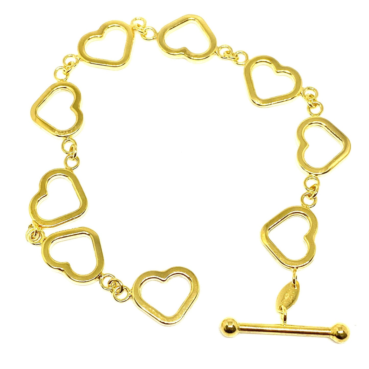 Yellow Gold Over Sterling Silver Open Heart Station Toggle Chain Bracelet