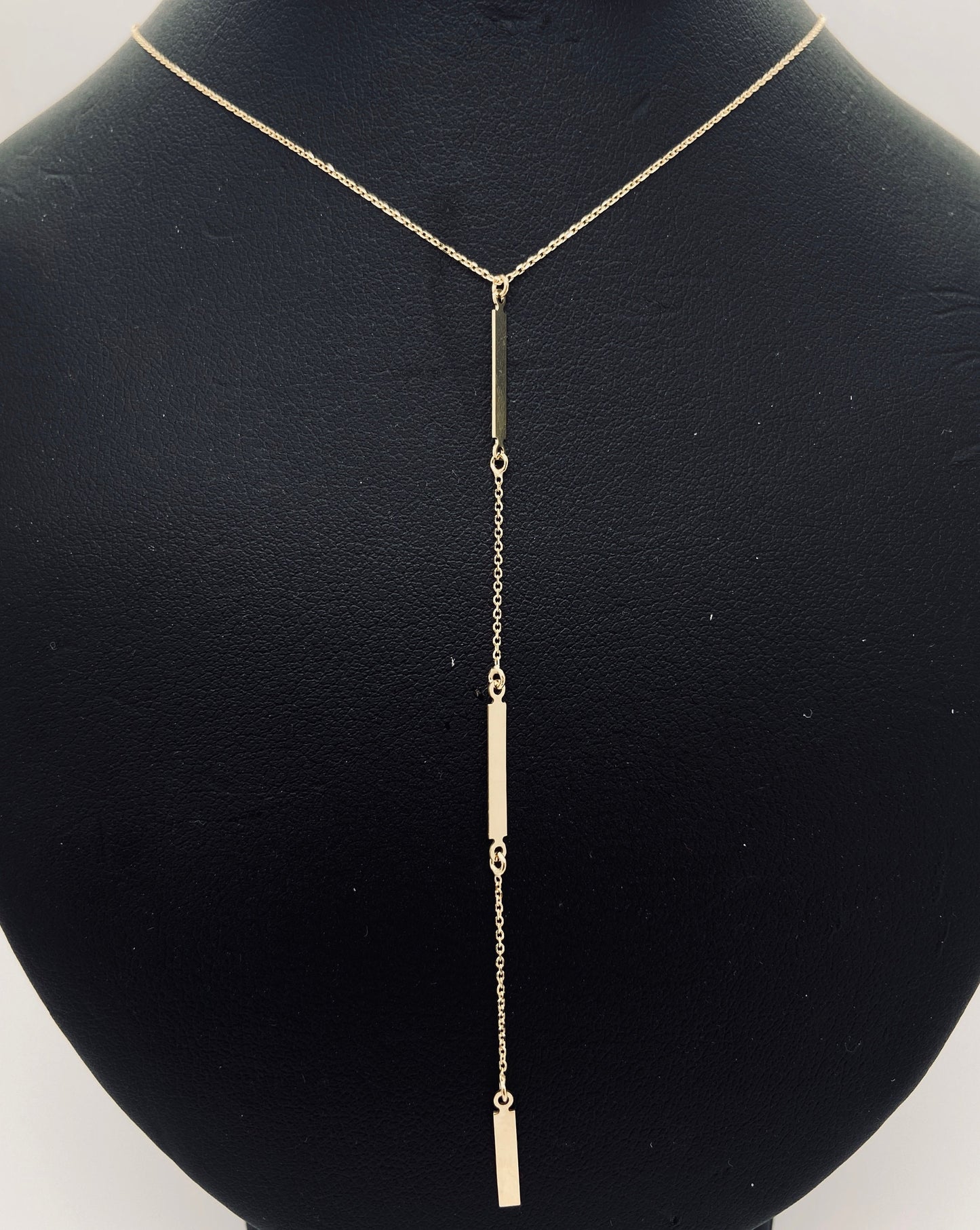 Yellow Gold Bar Dangle Drop Y Lariat Adjustable Chain Necklace