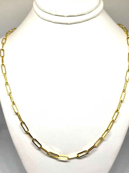 Yellow Gold Paperclip Link Chain Necklace