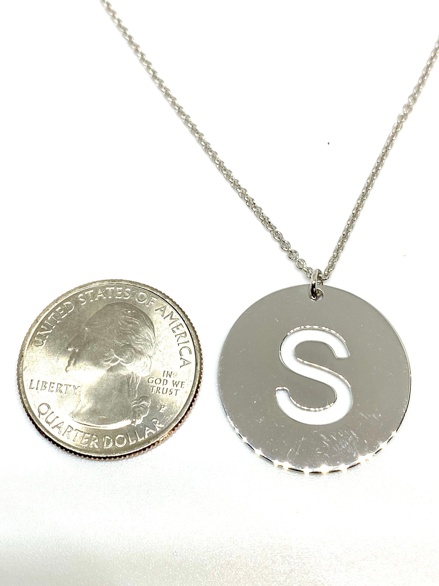 Plated Round Letter S Initial Pendant Necklace