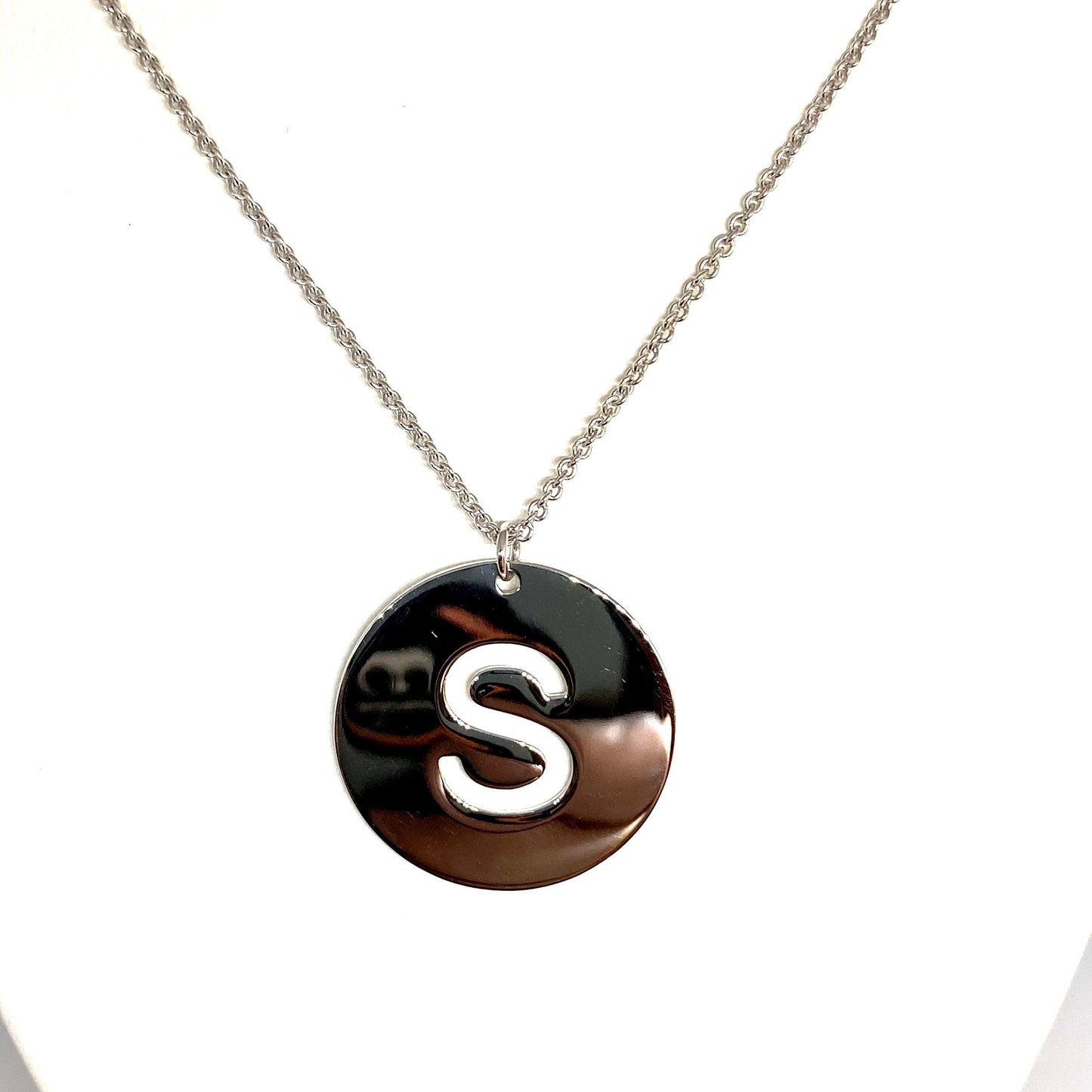 Plated Round Letter S Initial Pendant Necklace