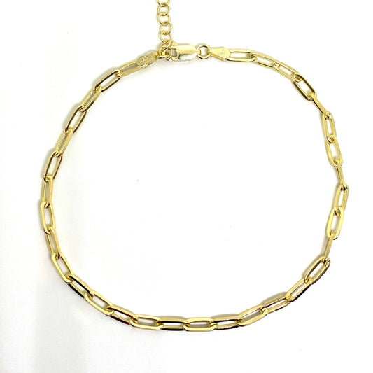 Yellow Gold Plated Paperclip Link Chain Anklet Bracelet