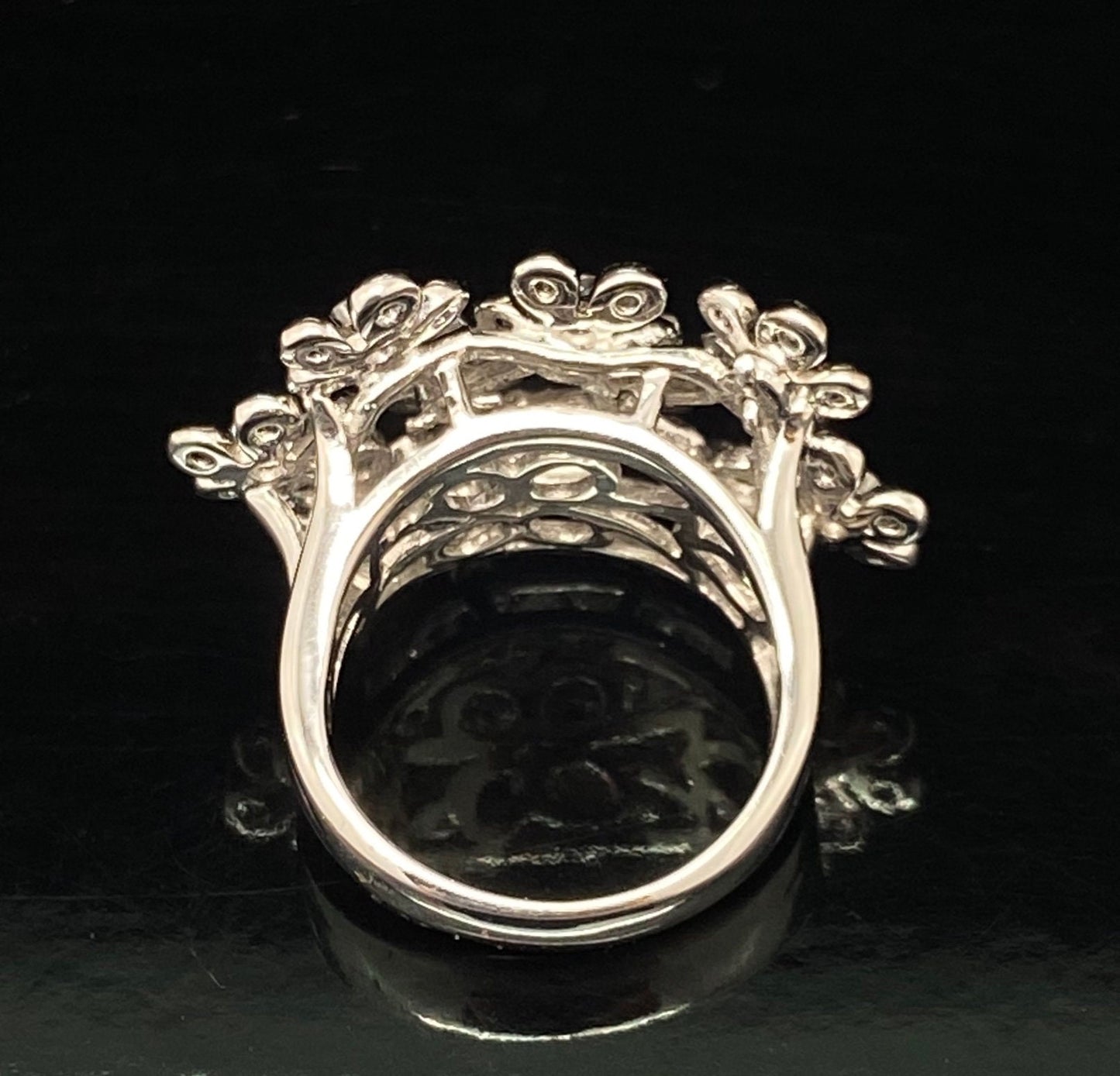 White Gold Black Rhodium G-SI Diamond Flower Cluster Cocktail Ring