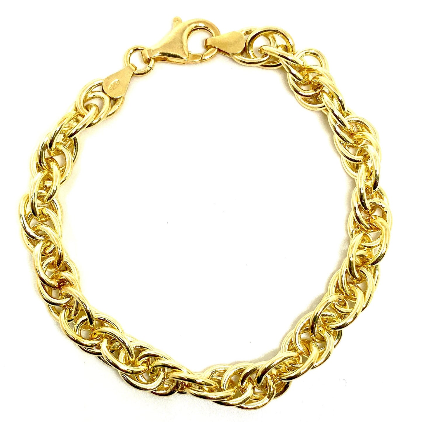 Yellow Gold Over Sterling Silver 8mm Oval Interlocking Rings Link Bracelet