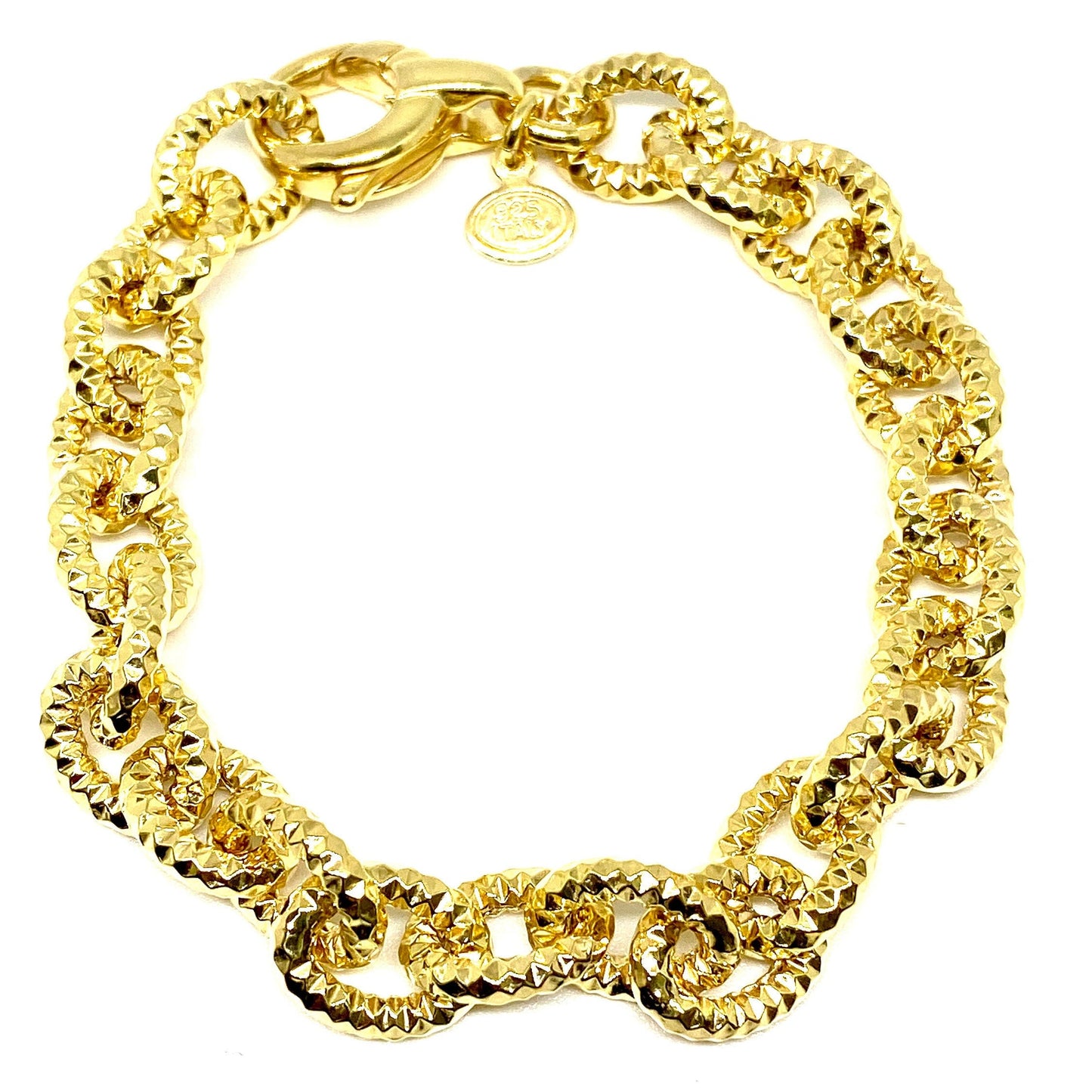 Yellow Gold Over Sterling Silver Diamond Cut Oval Link Chain Bracelet
