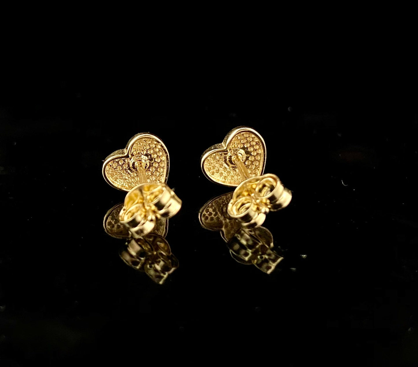 Yellow Gold Diamond Cut Heart Stud Earrings
