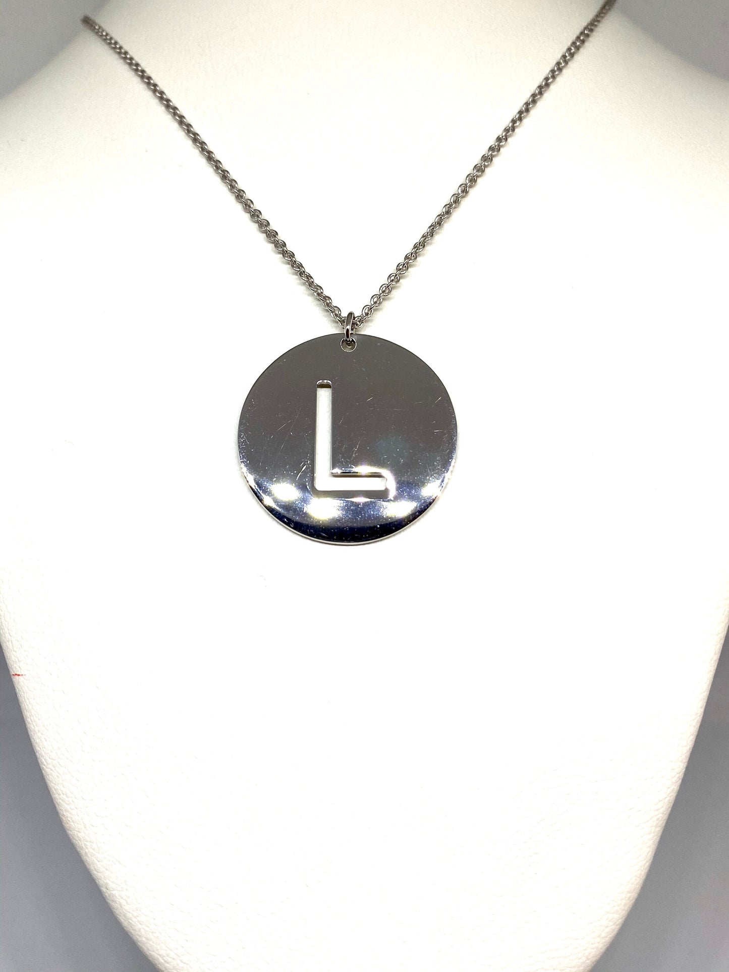 Plated Round Letter L Initial Pendant Necklace