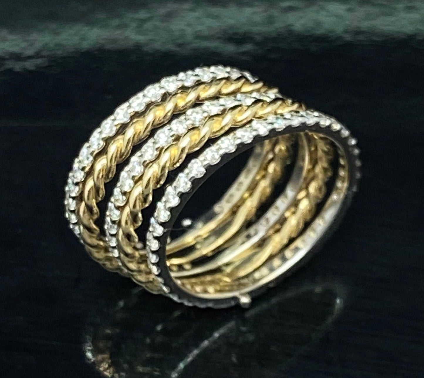 Yellow & White Gold Round Diamond Stackable 5 Row Band Ring