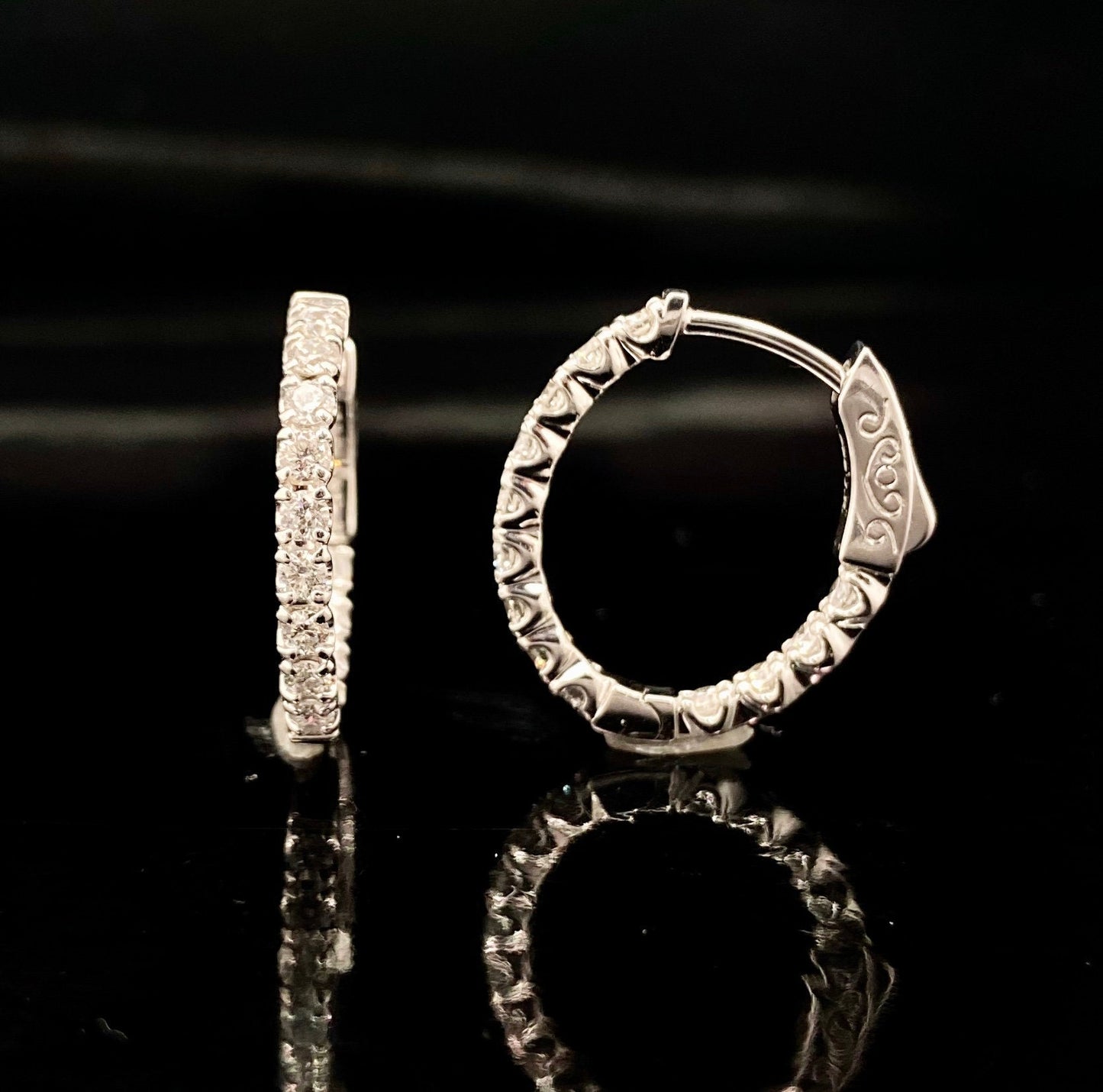 White Gold Round Cut Diamond In & Out Hoop Earrings