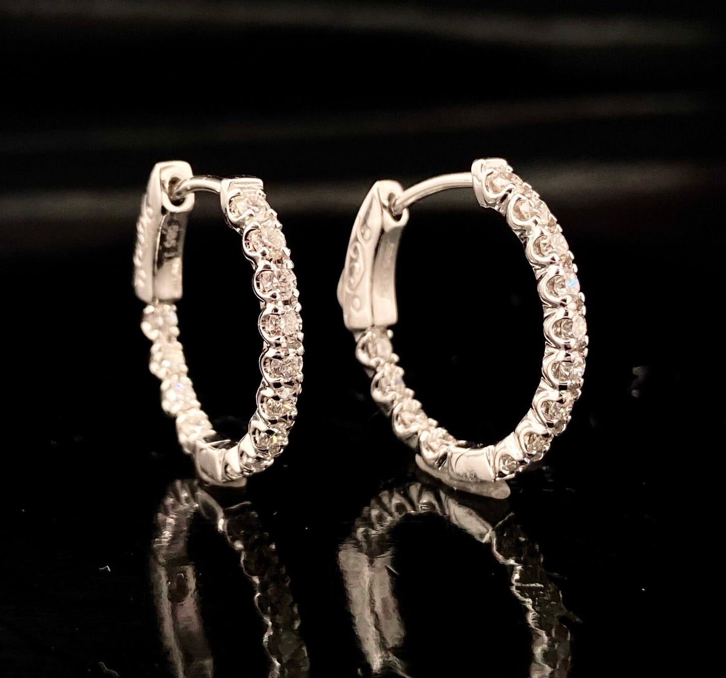 White Gold Round Cut Diamond In & Out Hoop Earrings