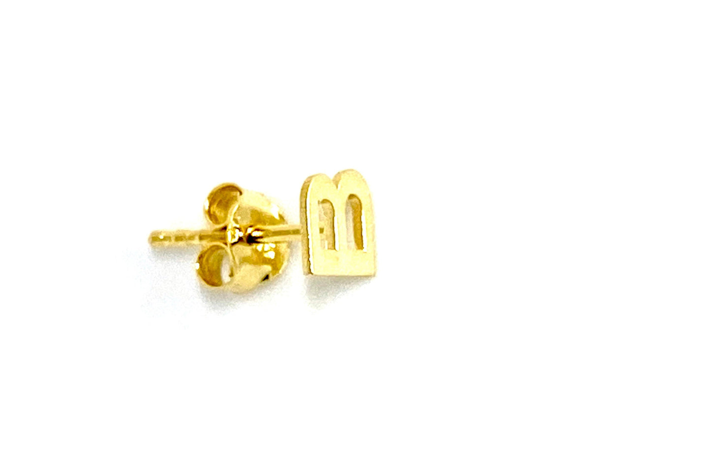 Unisex Yellow Gold Initial Letter B Single Stud Earring