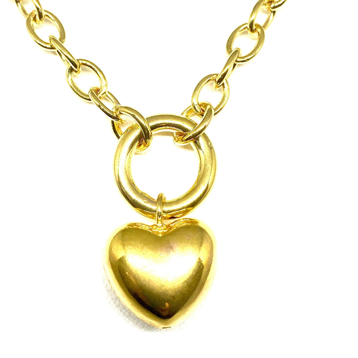 Yellow Gold Over Silver 925 Diamond Cut Oval Rolo Link Chunky Necklace