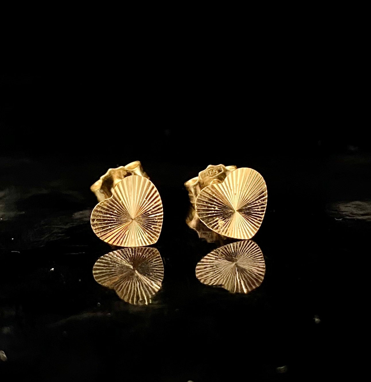Yellow Gold Textured HEART Stud Earrings