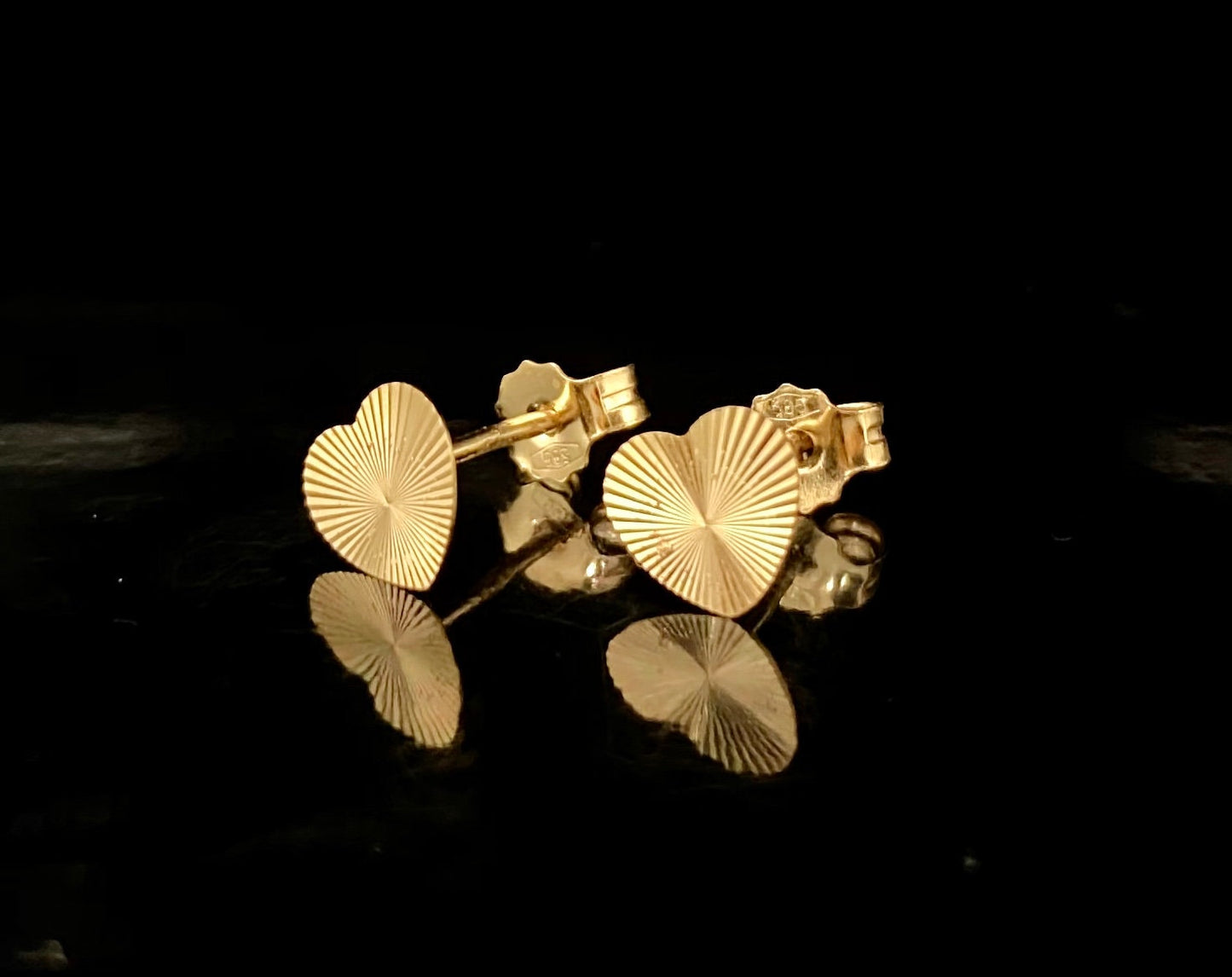Yellow Gold Textured HEART Stud Earrings