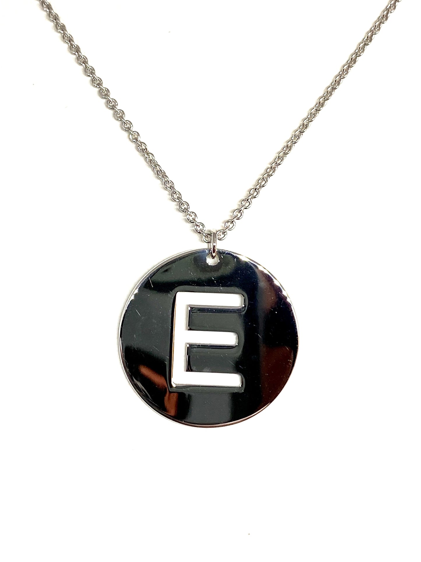 Plated Round Letter E Initial Pendant Necklace