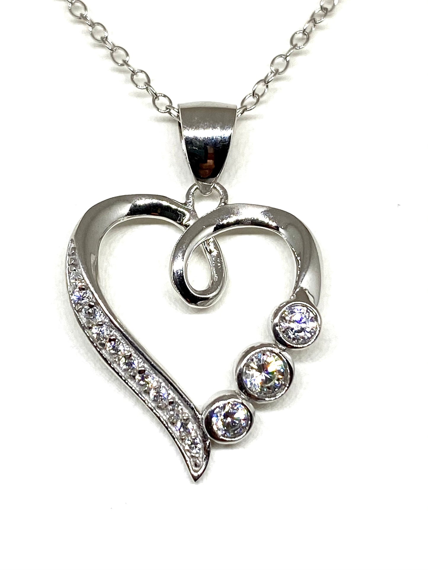 Ladies Birthstone Heart Love Silver Necklace Sapphire CZ Pendant Birthday Gift Box