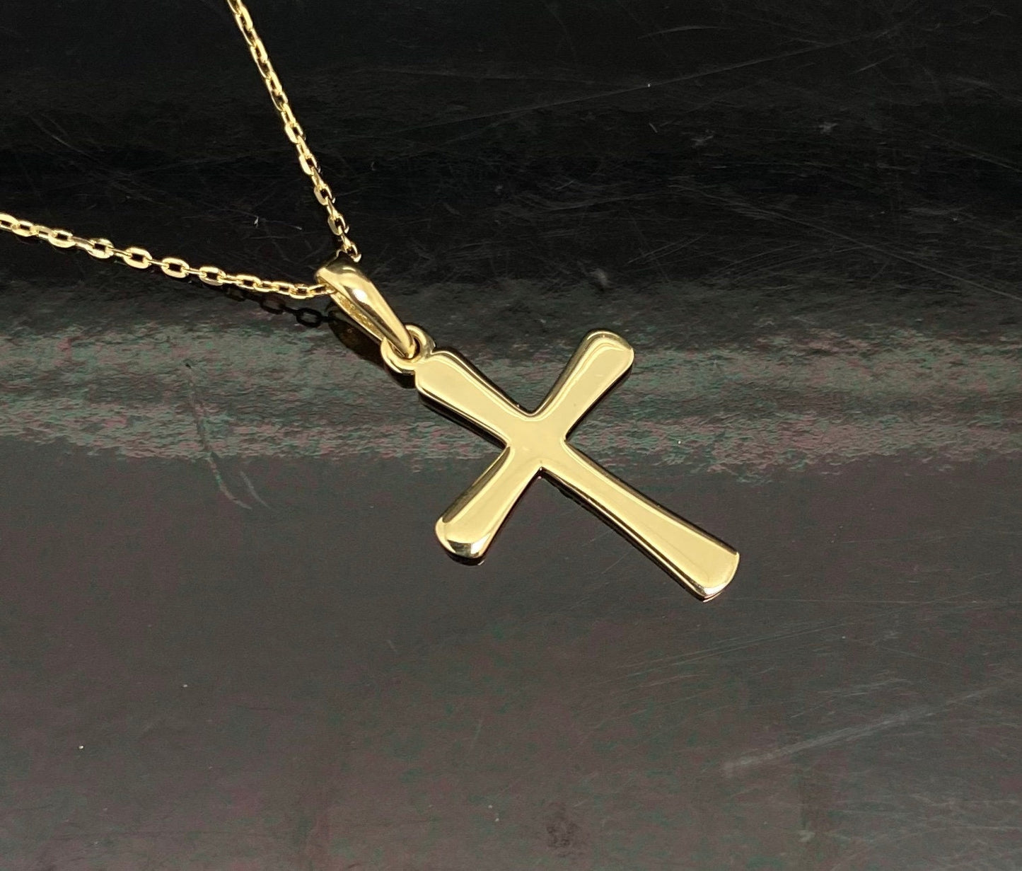 Yellow Gold Religious Cross Dangle Pendant Chain Necklace