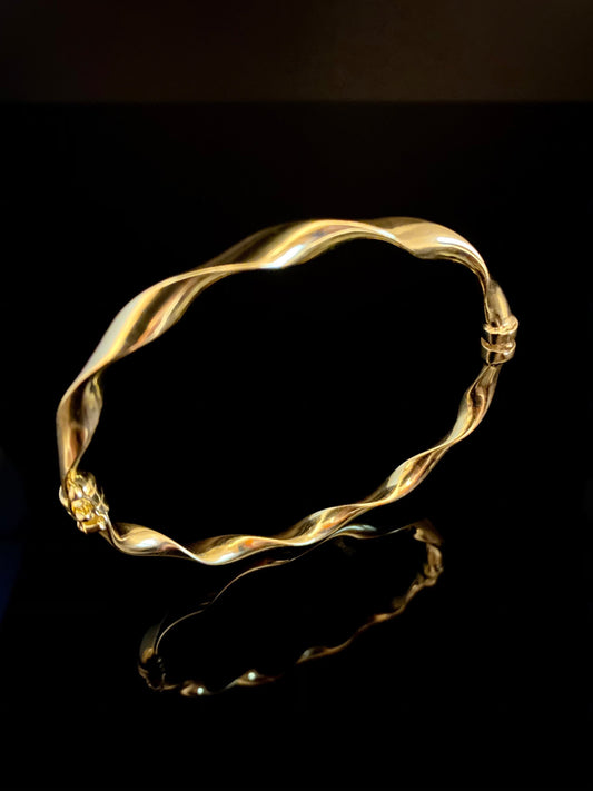 Gold Over Sterling Silver Twisted Tube Twirl Bangle