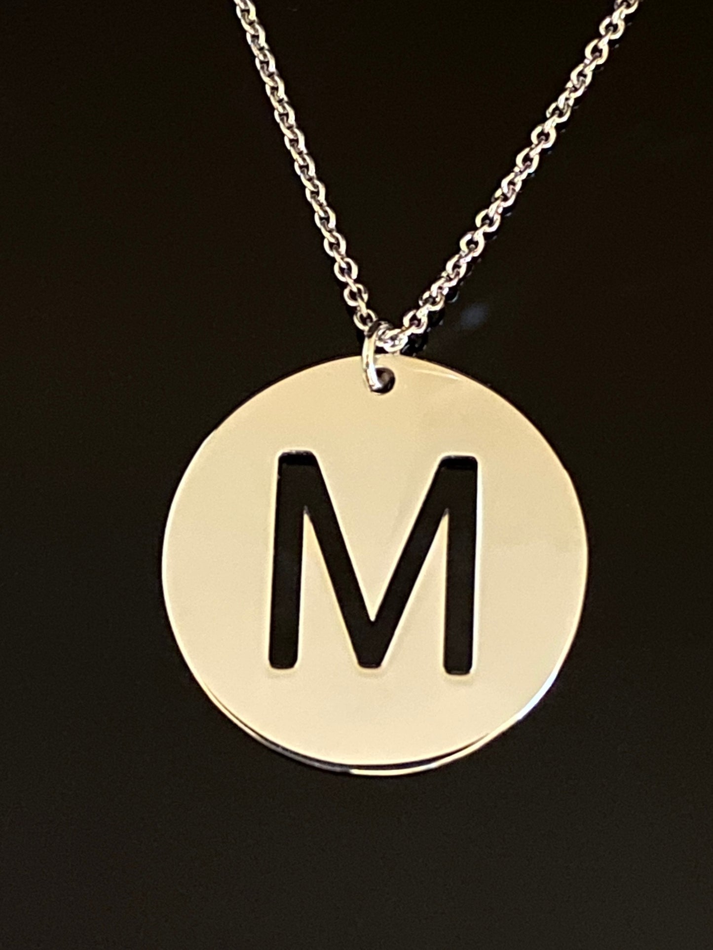 Plated Round Letter M Initial Pendant Necklace