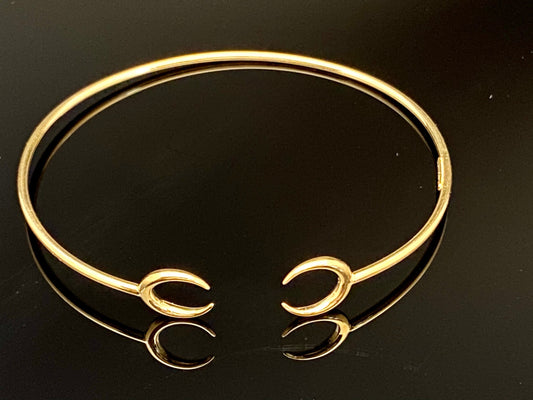 Yellow Gold Double Crescent Moon Cuff Bangle Bracelet