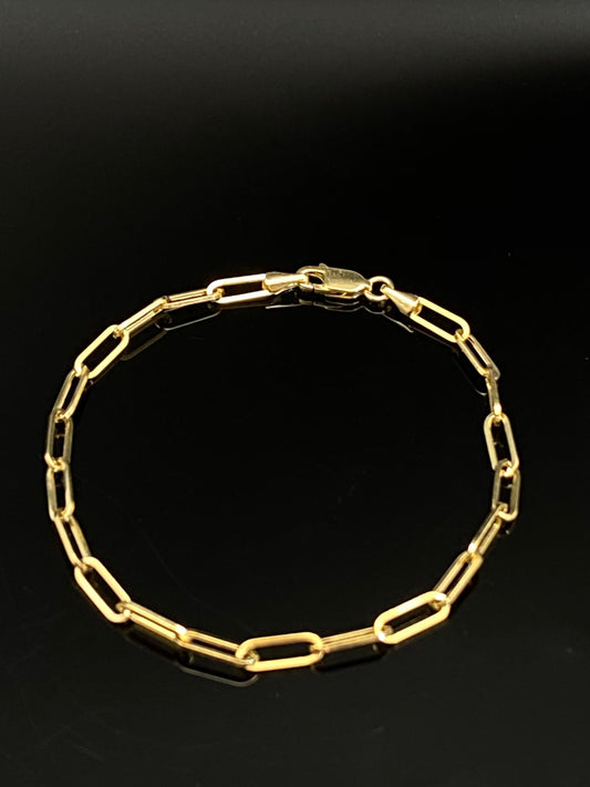 Yellow Gold Paperclip Link Chain Bracelet