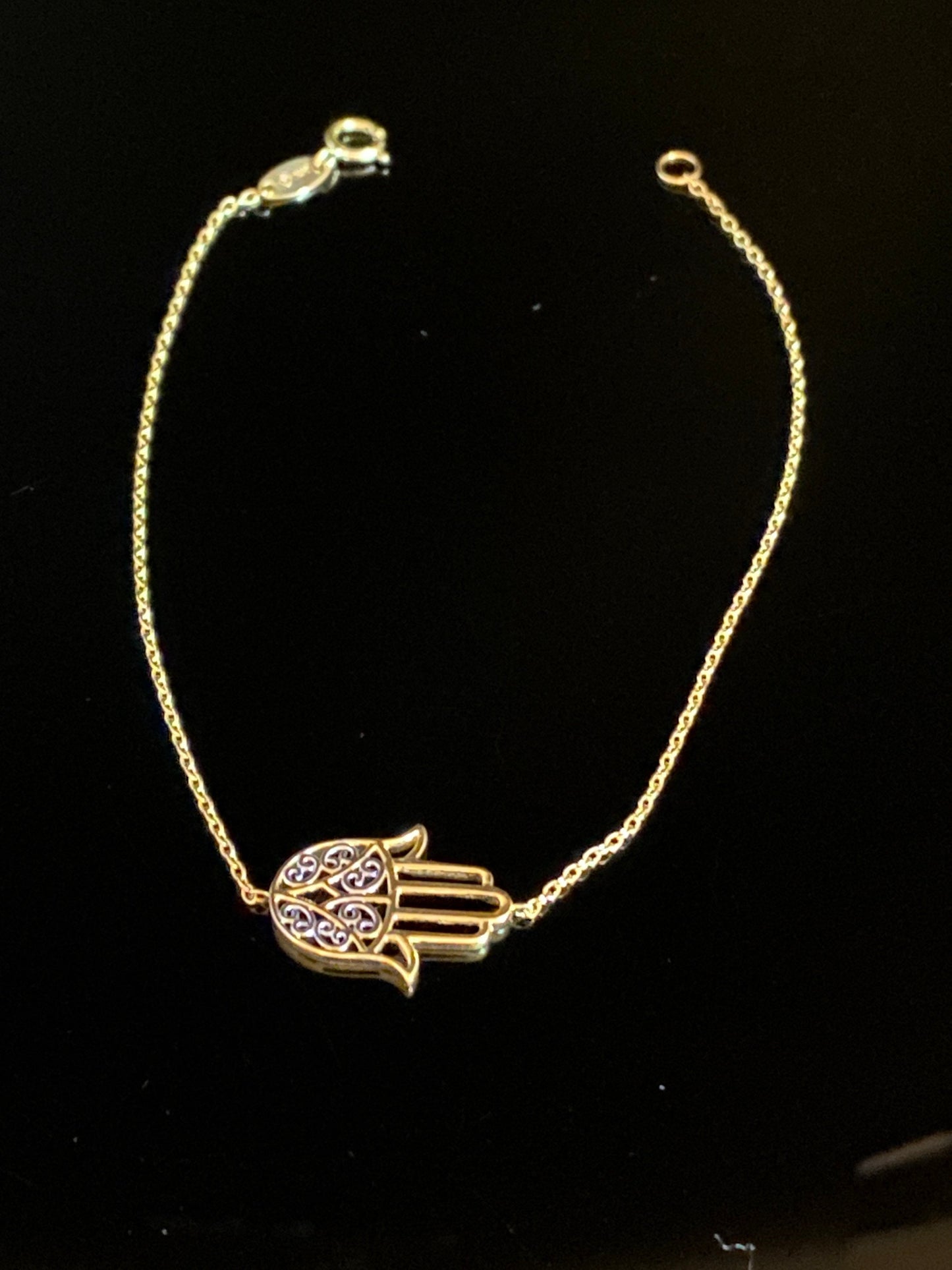 Two-Tone Gold Religious Filigree HAMSA Hand Chain Bracelet