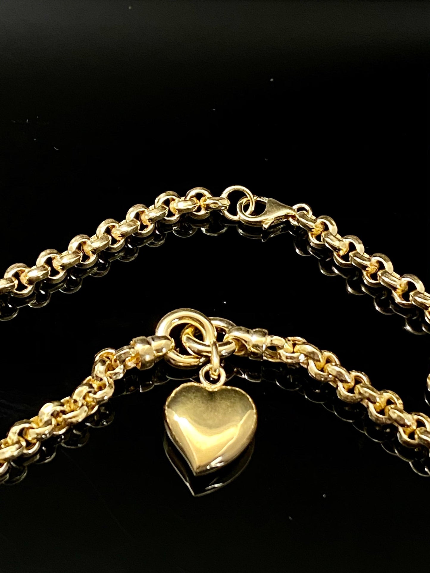 Yellow Gold Over Sterling Silver Rolo Heart Charm Necklace