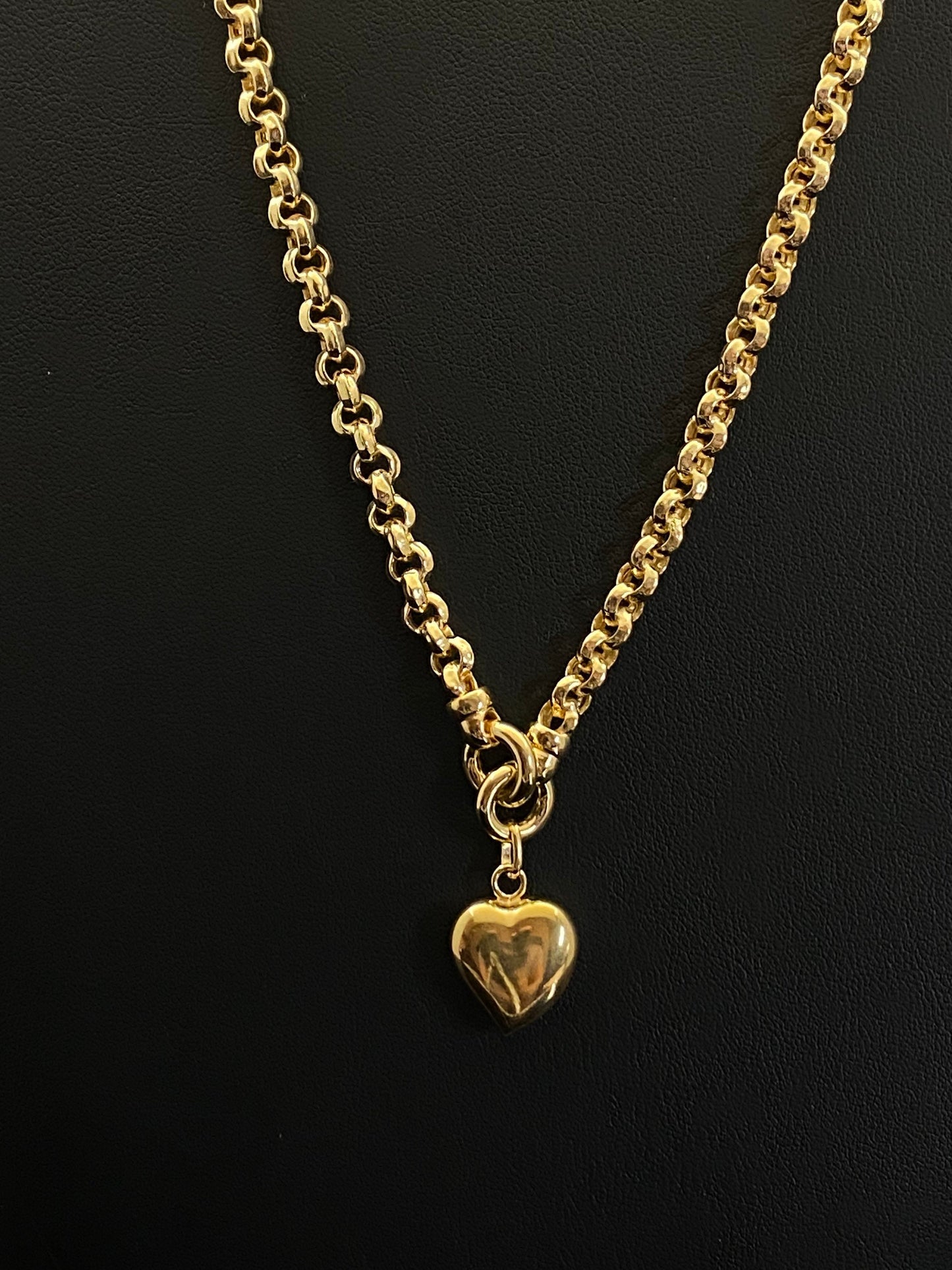 Yellow Gold Over Sterling Silver Rolo Heart Charm Necklace
