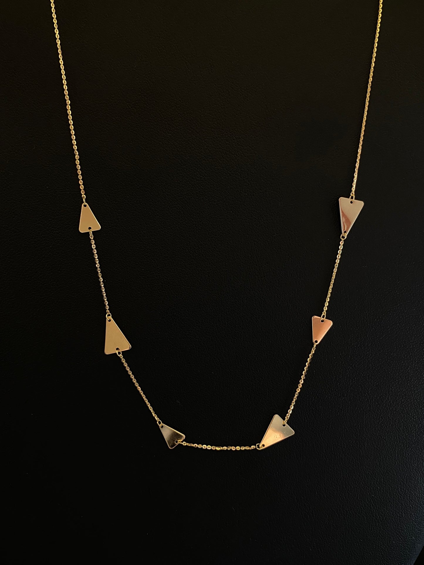 Yellow Gold Graduated Triangle Station Chain Necklace