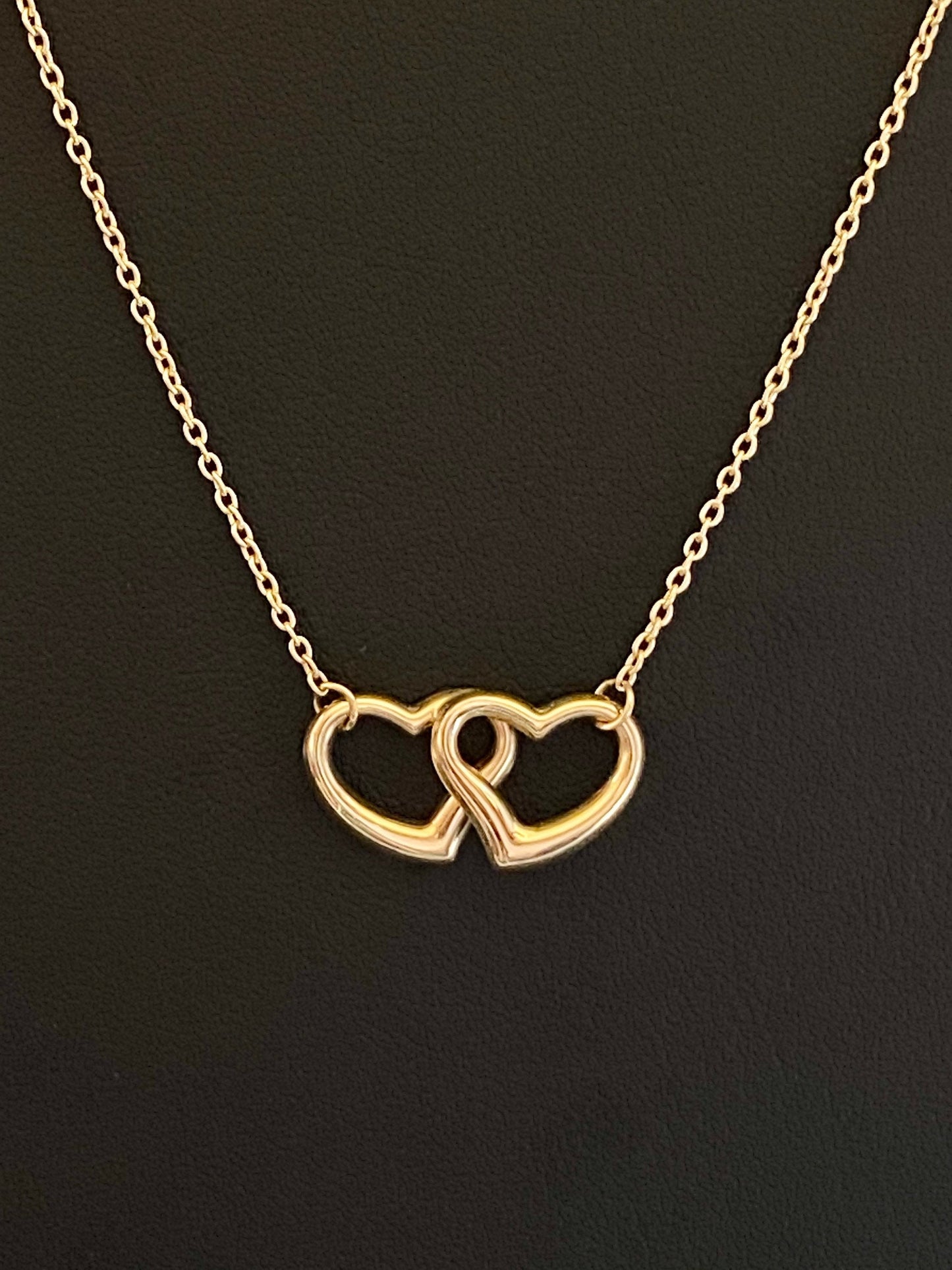 Yellow Gold Double Heart Pendant Chain Necklace