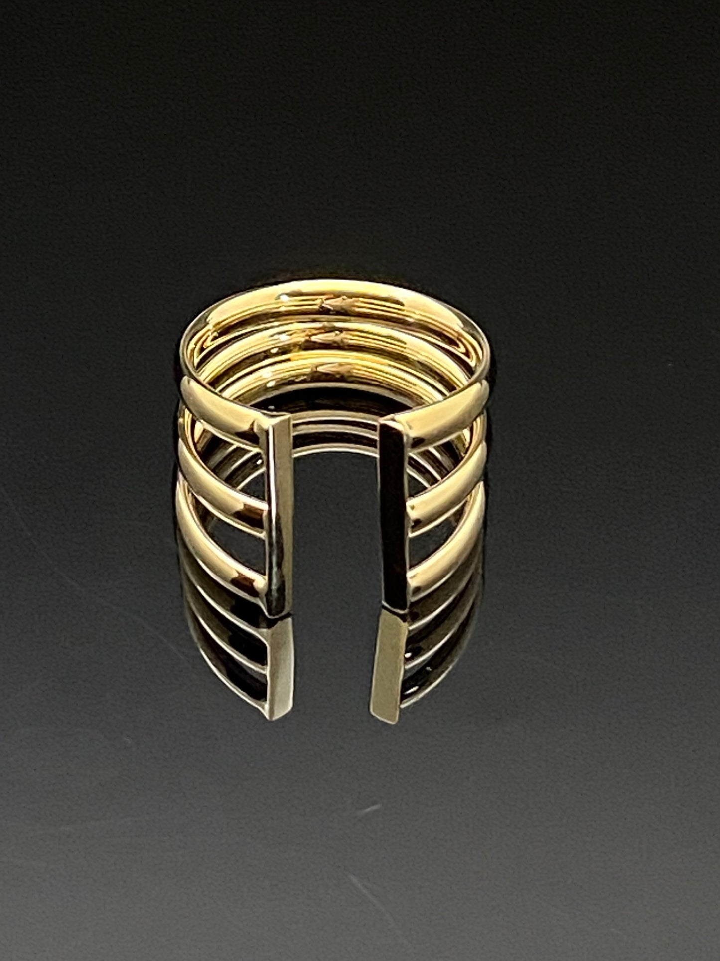 Yellow Gold 3 Band Wide Open Modernist Cocktail Ring