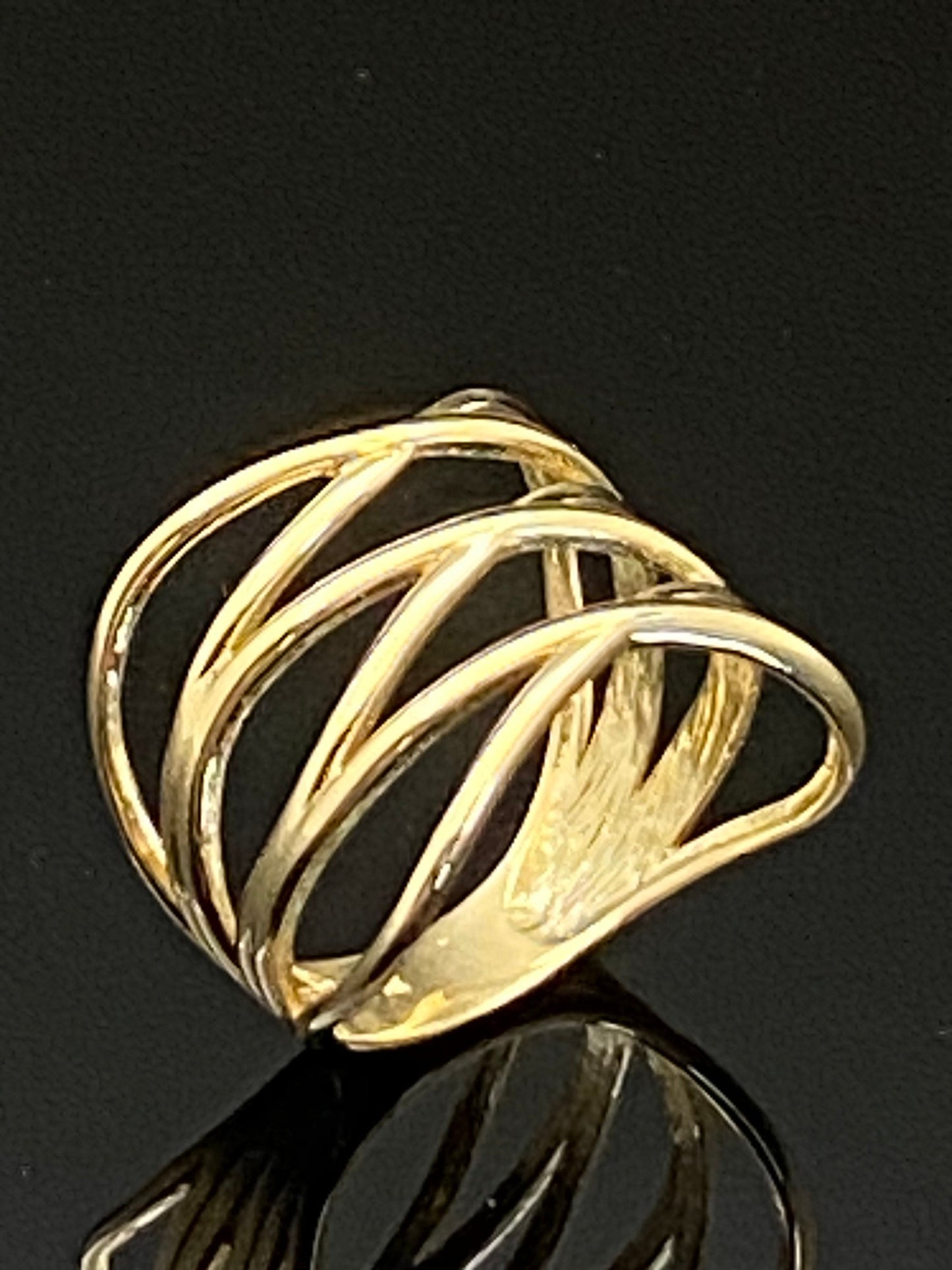 Yellow Gold Wide Crossover Highway Cocktail Ring
