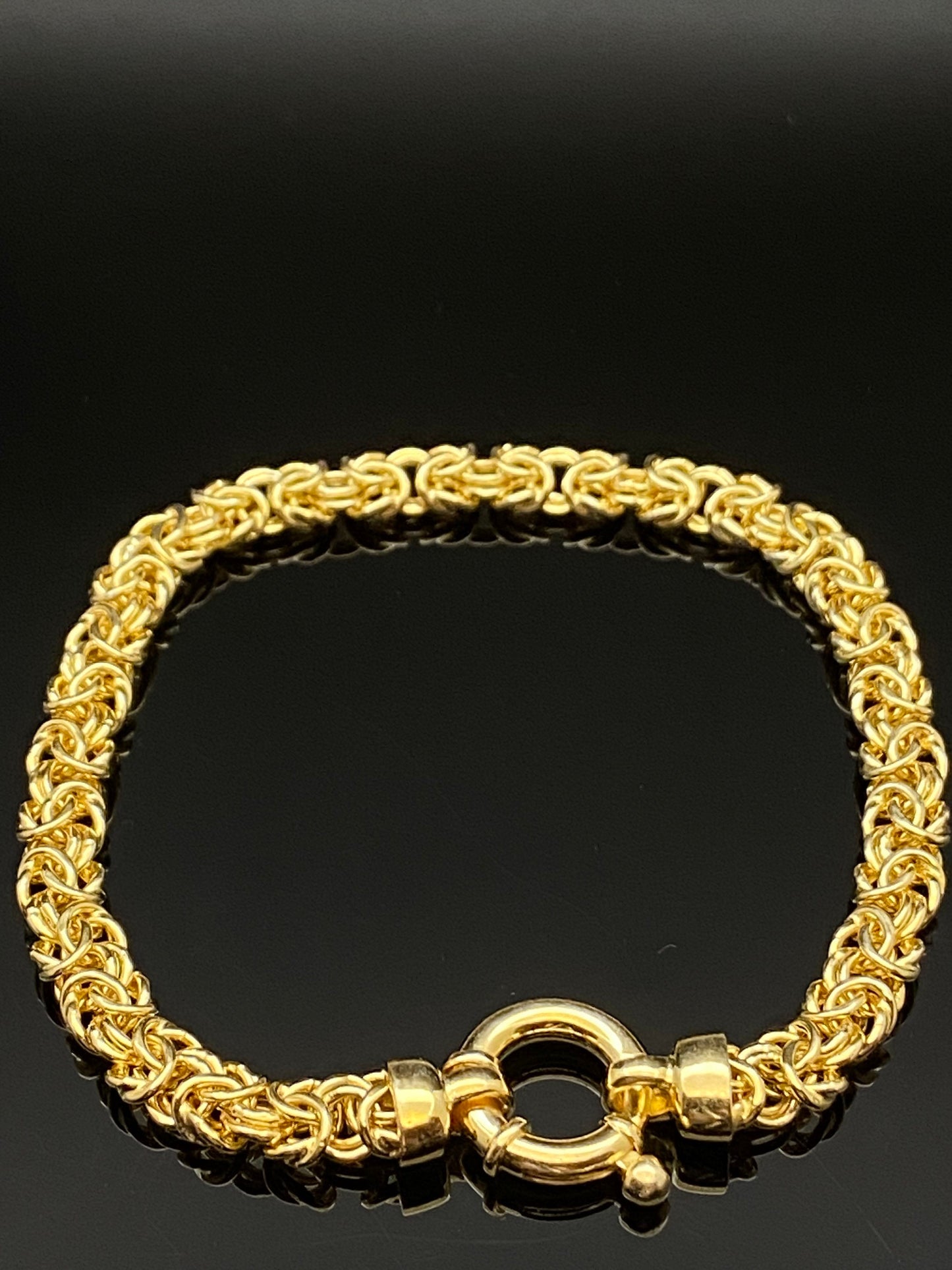 Yellow Gold Over Sterling Silver Byzantine Link Chain Bracelet