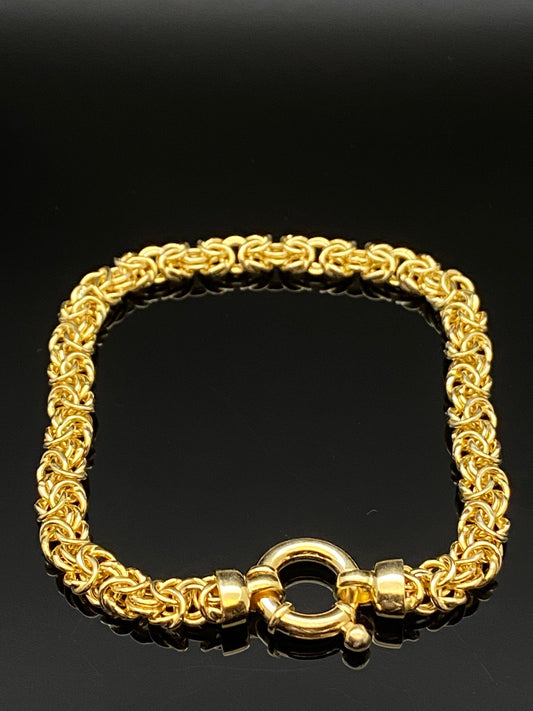 Yellow Gold Over Sterling Silver Byzantine Link Chain Bracelet