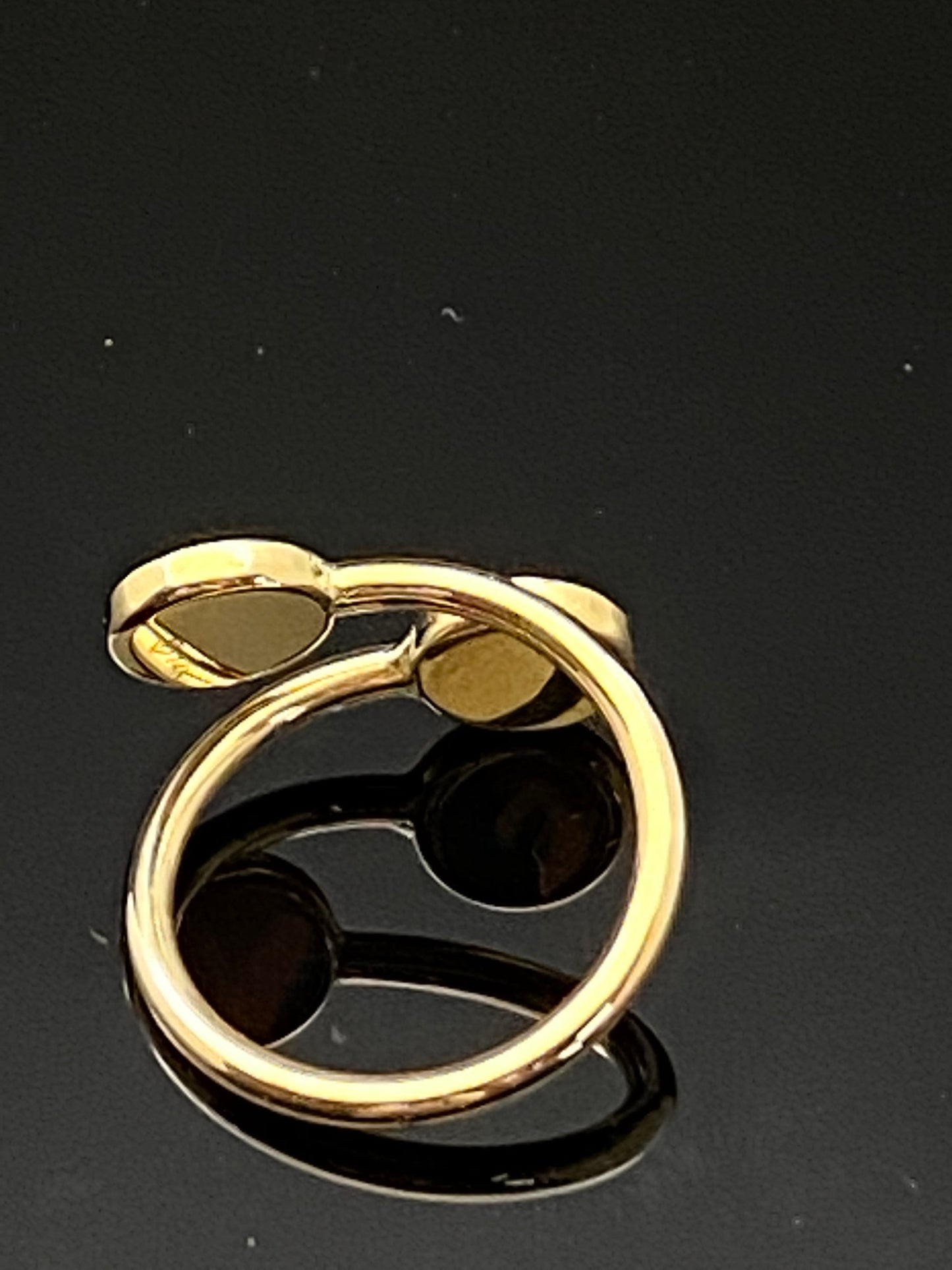 Yellow Gold Round Disc Bypass Design Modernist Adjustable Band Ring