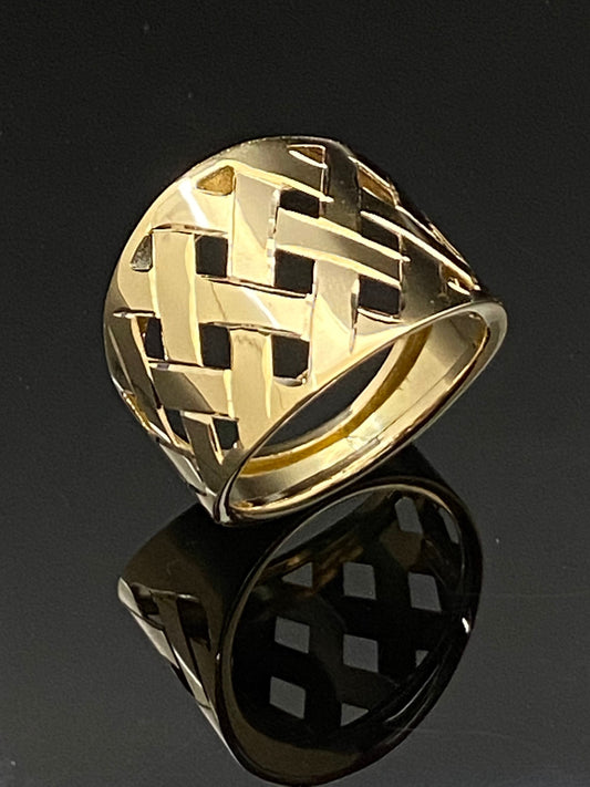 Yellow Gold Wide Woven Lattice Design Statement Ring Size