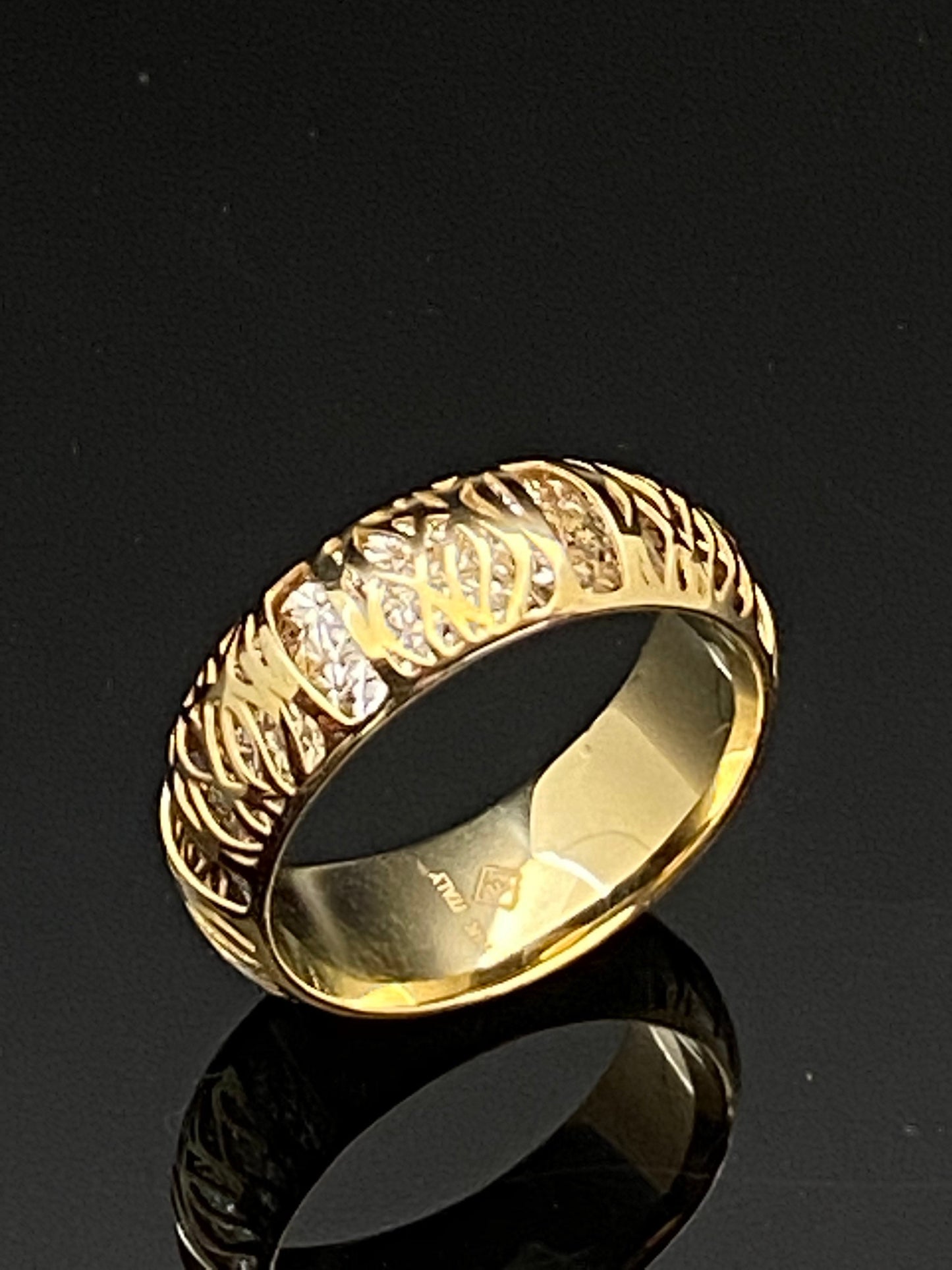 Yellow Gold Diamond Cut Filigree 3D Cocktail Band Ring