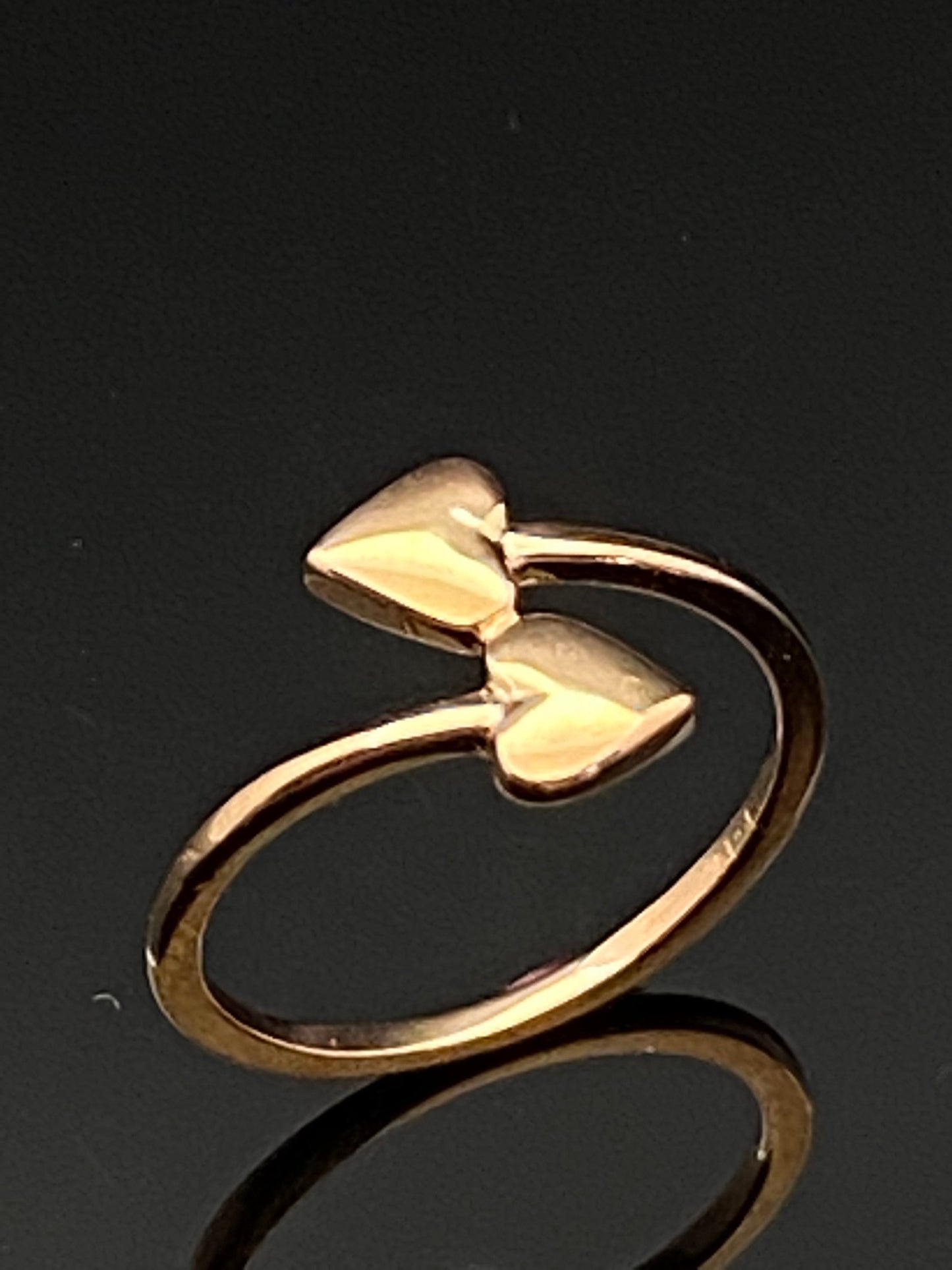 Rose Gold Double Heart Bypass Band Ring Size