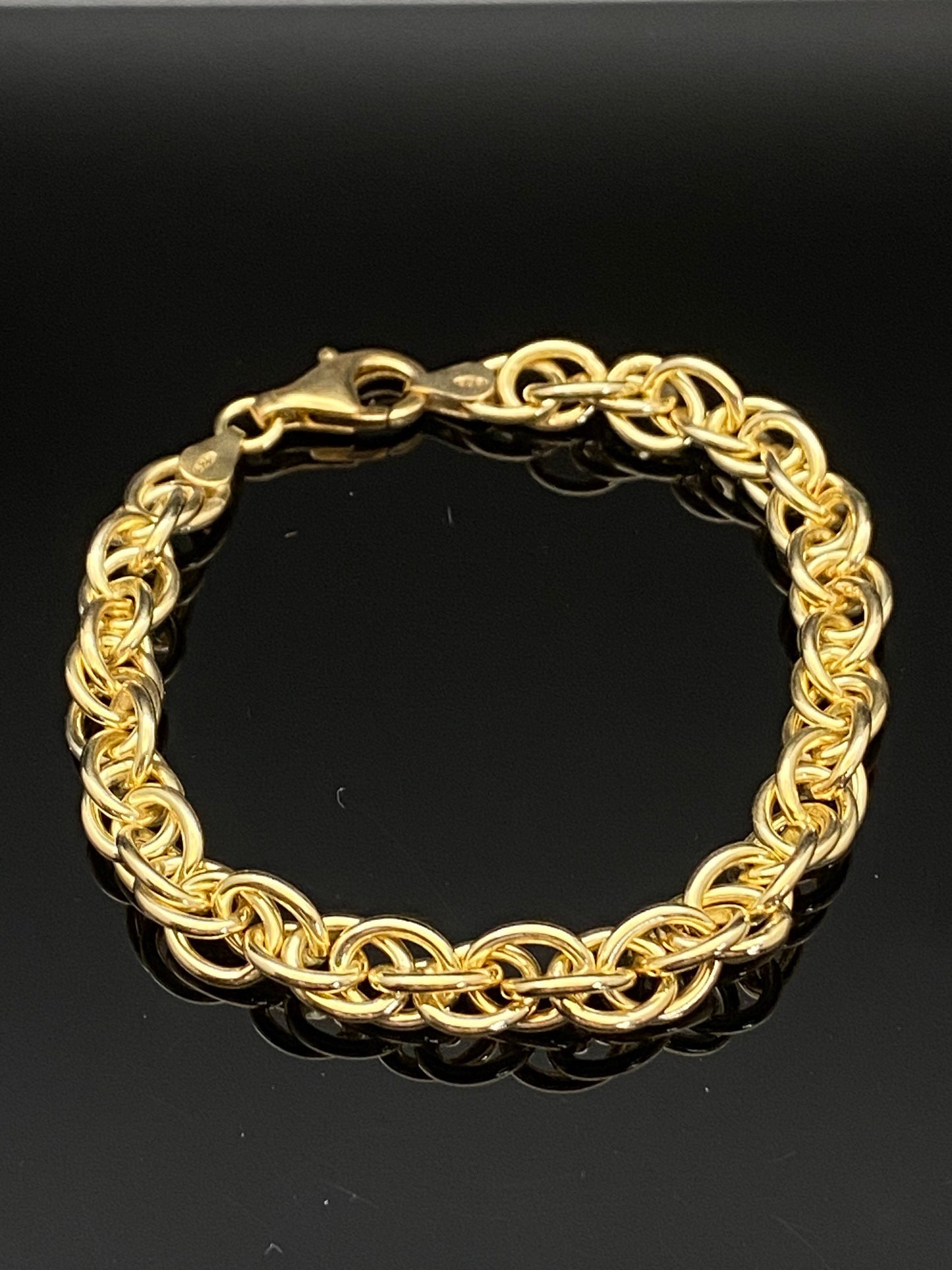 Yellow Gold Over Sterling Silver 8mm Oval Interlocking Rings Link Bracelet