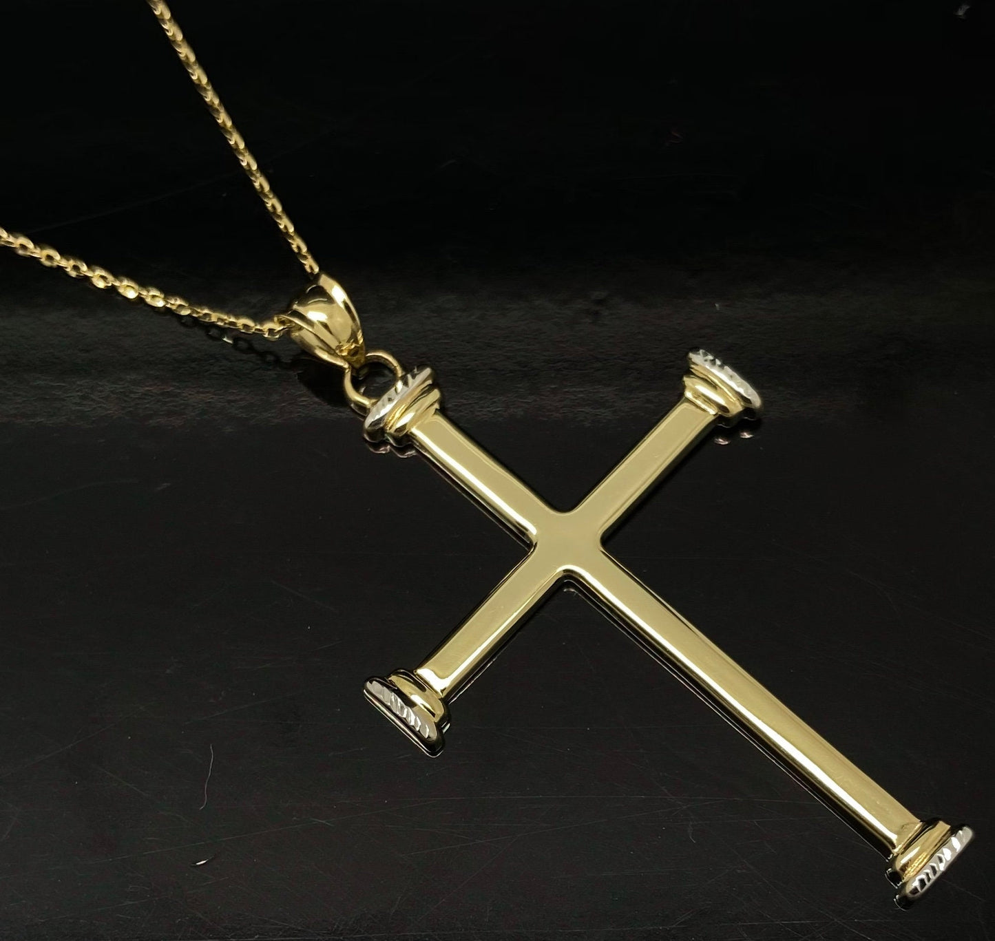 Two Tone Gold Religious Cross Pendant Adjustable Chain Necklace