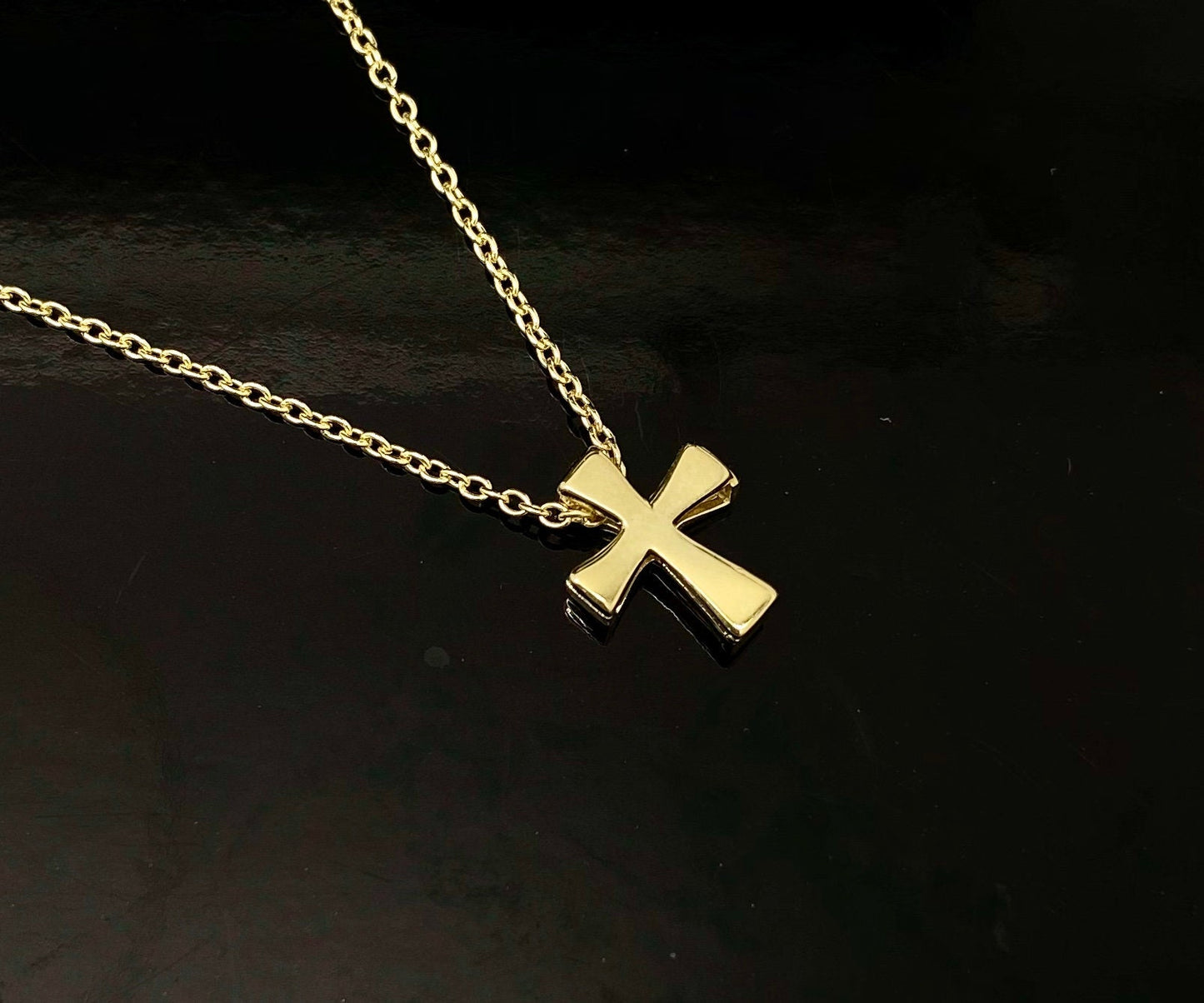 Yellow Gold Mini Religious Cross Pendant Chain Adjustable Necklace