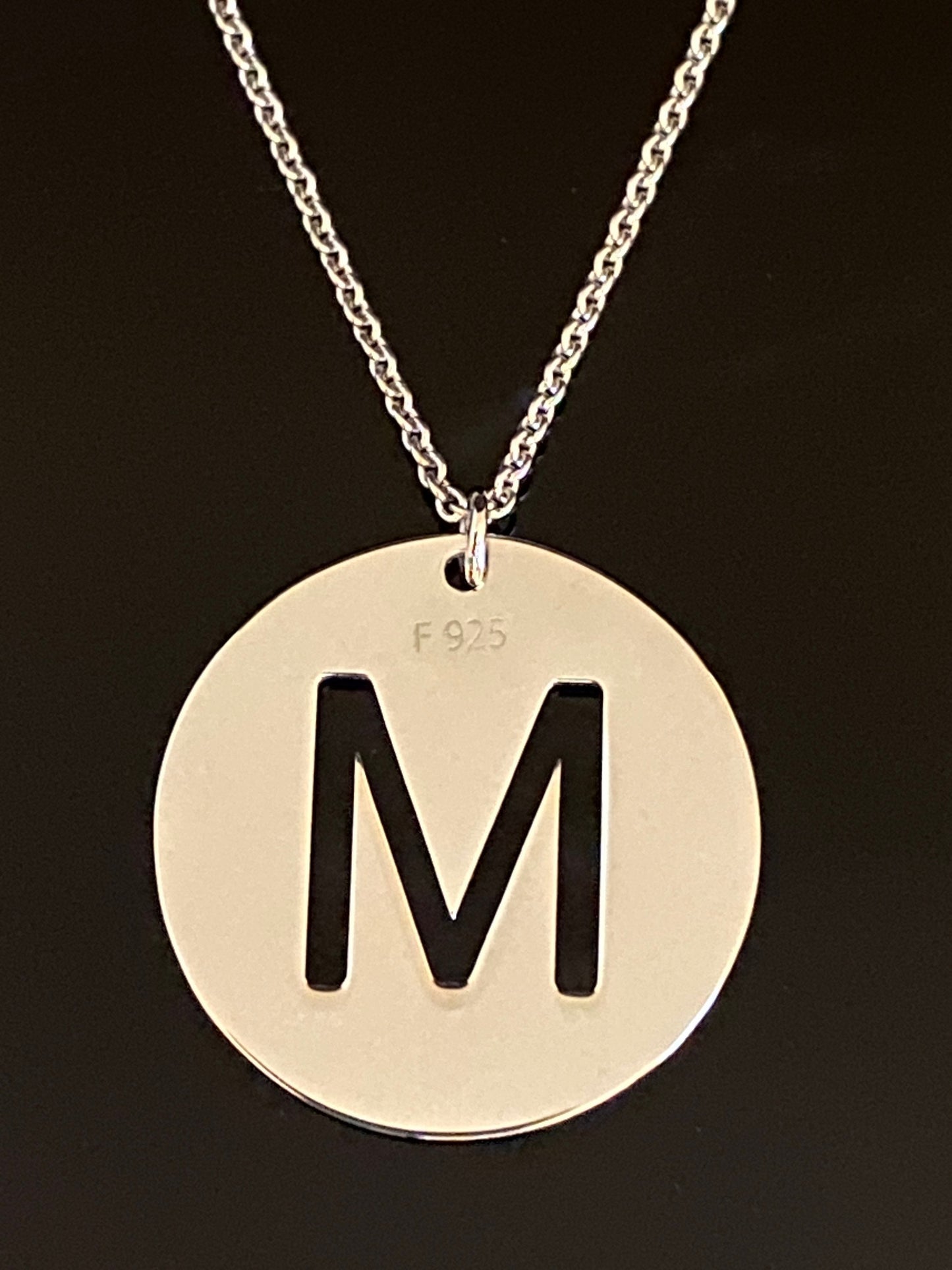 Plated Round Letter M Initial Pendant Necklace