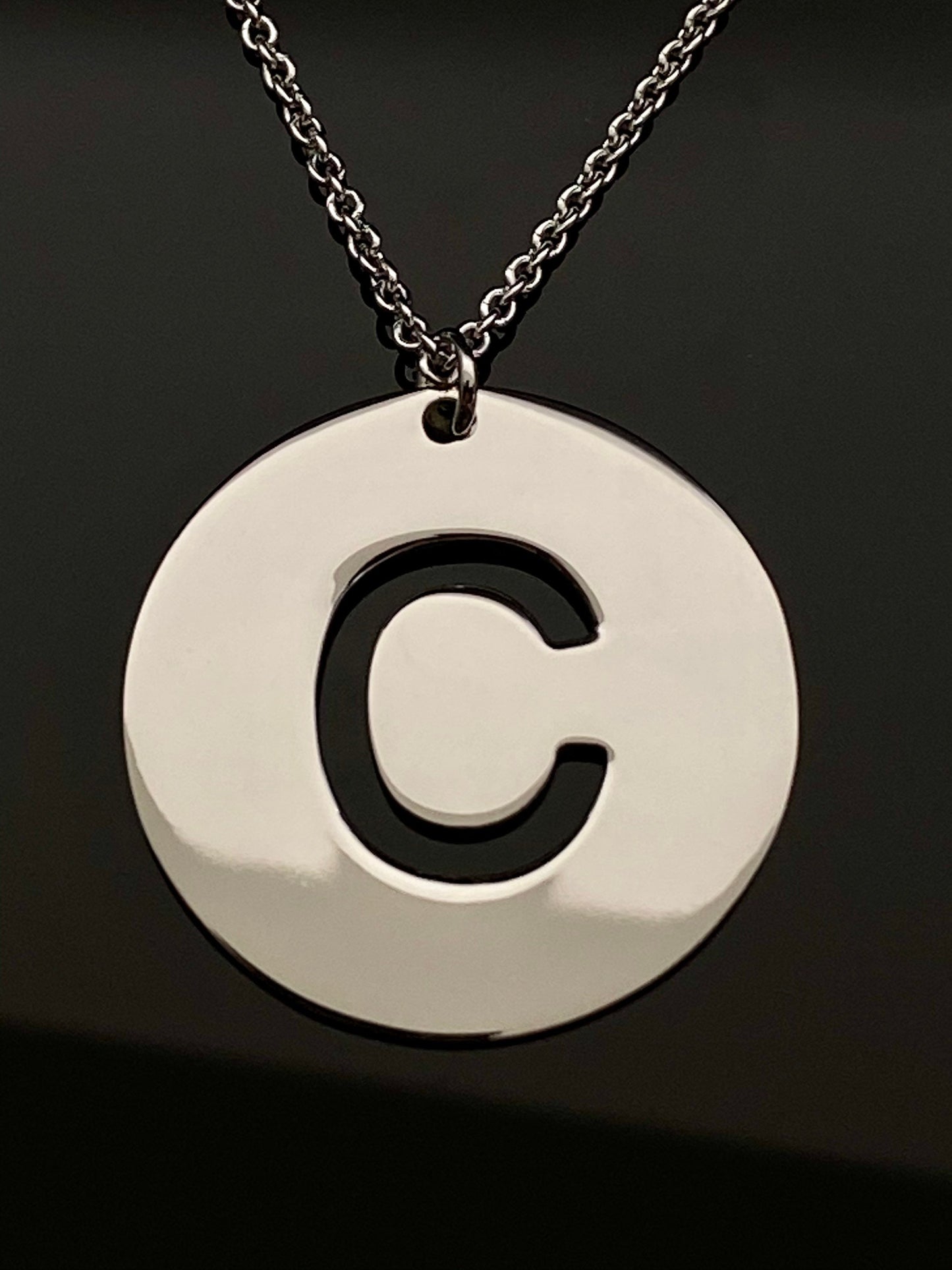 Plated Round Letter C Initial Pendant Necklace