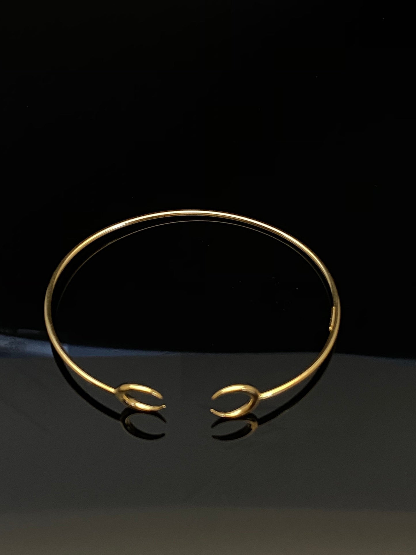 Yellow Gold Double Crescent Moon Cuff Bangle Bracelet