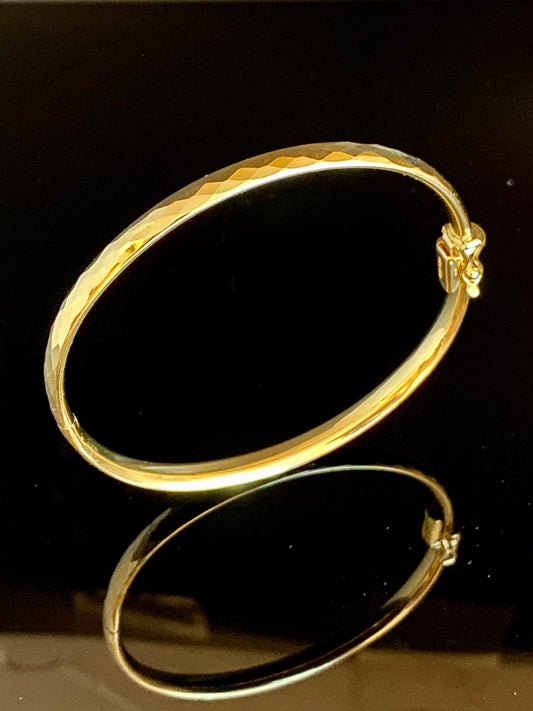 Gold Over Sterling Silver Tube Diamond Cut Bangle Bracelet