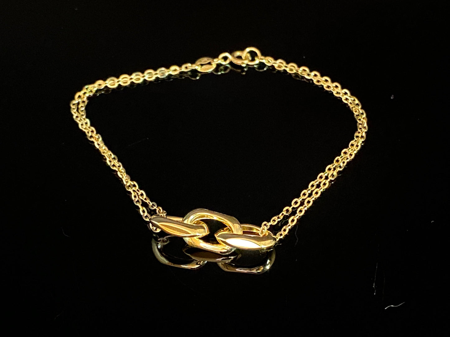 Yellow Gold 3 Link Double Strand Forzatina Chain Bracelet