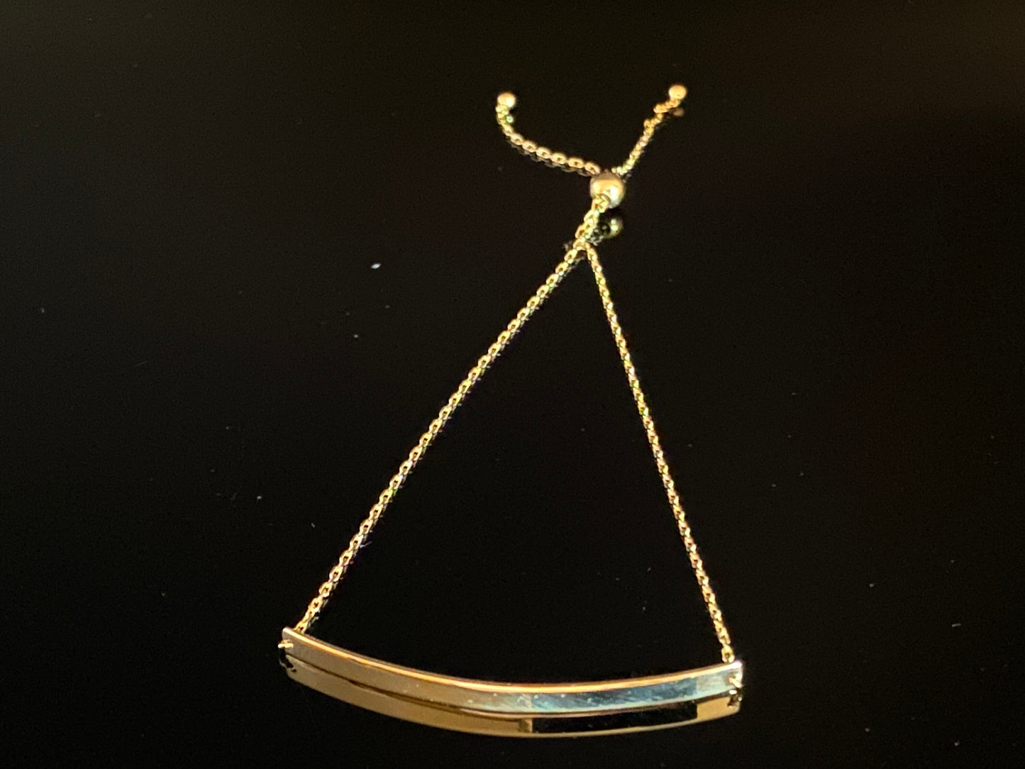 Yellow Gold Curved Bar Adjustable Bolo Chain Bracelet